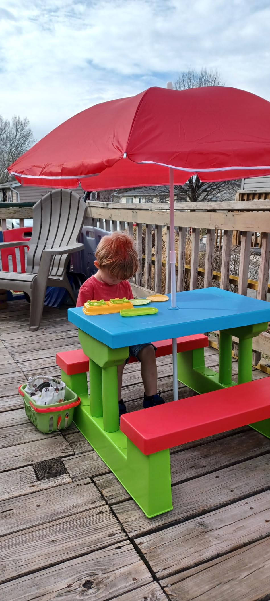 Costzon Kids Picnic Table, Indoor & Outdoor Plastic Table and Bench with Removable Umbrella, Portable Toddler Picnic Table and Chair Set customer photo 2