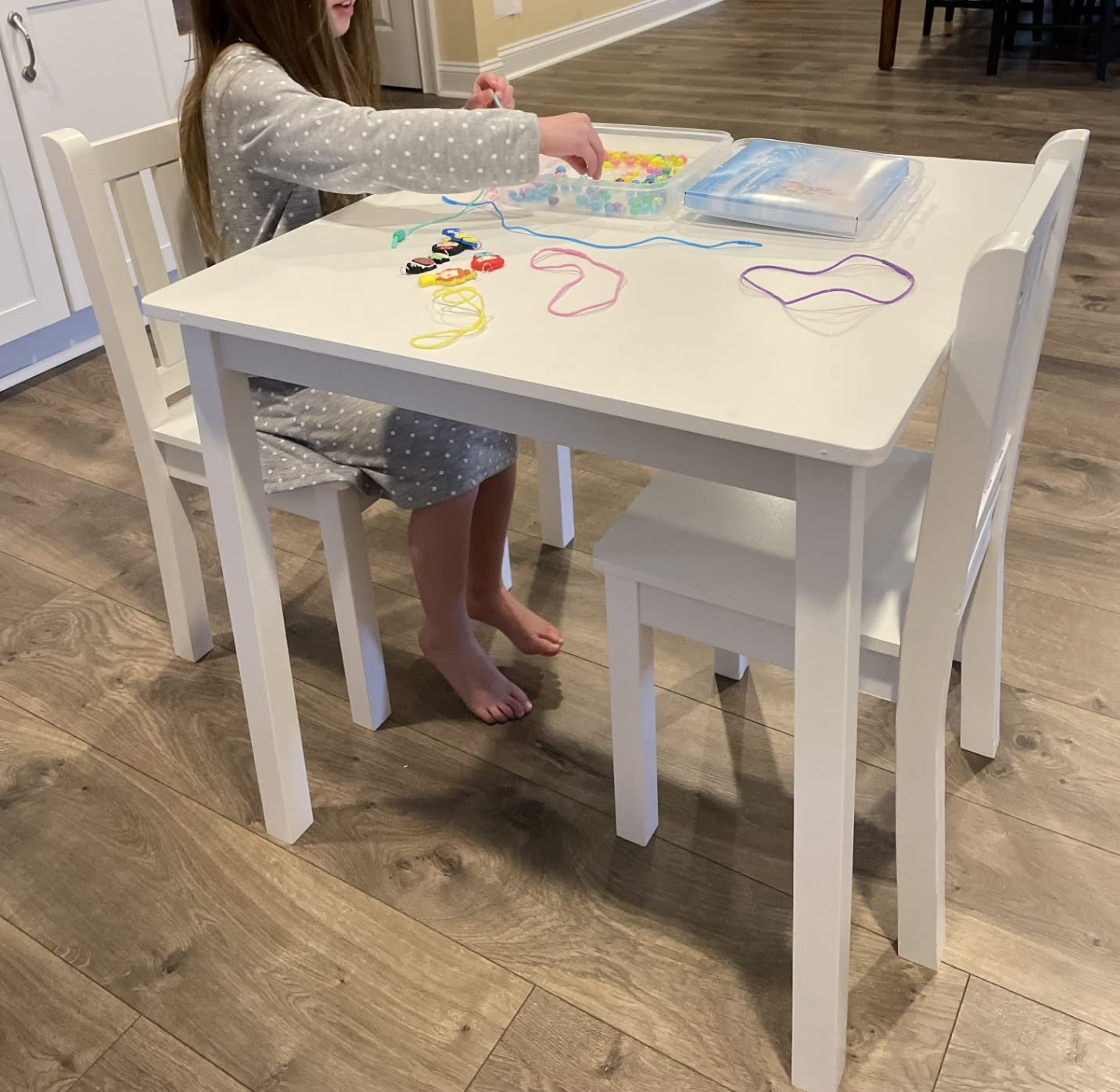 Humble Crew Kids Table and Chair Set, Toddler Activity Table with 2 Chairs for Play, Crafts, Snacks & Learning, Wooden Kids Furniture for Playroom & Bedroom, White customer photo 2