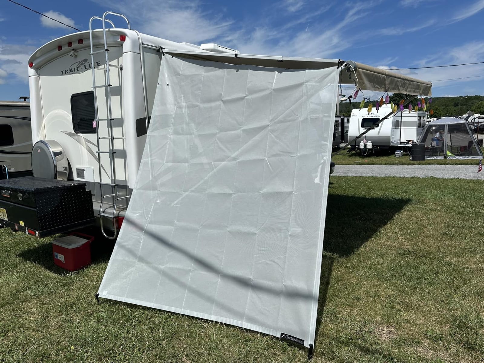 RV Awning Side Sun Shade Screen for Motorhome Camper Trailer Sunshade | Premium Breathable Mesh Sunscreen, Block UV, Temperature Down, Easy Install Parts Included, 3 Year Warranty, 9'X7' Black customer photo 2
