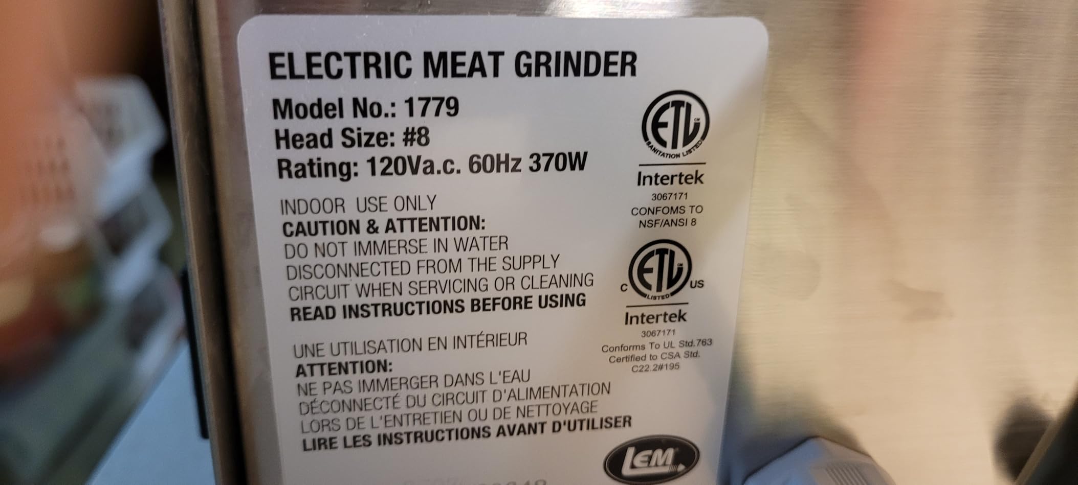 LEM Products BigBite #8 Meat Grinder, 0.5 HP Commercial-Quality Stainless Steel Electric Meat Grinder for Home Use, Heavy-Duty Food Processor for Grinding, Sausage Stuffing, Cooking customer photo 1