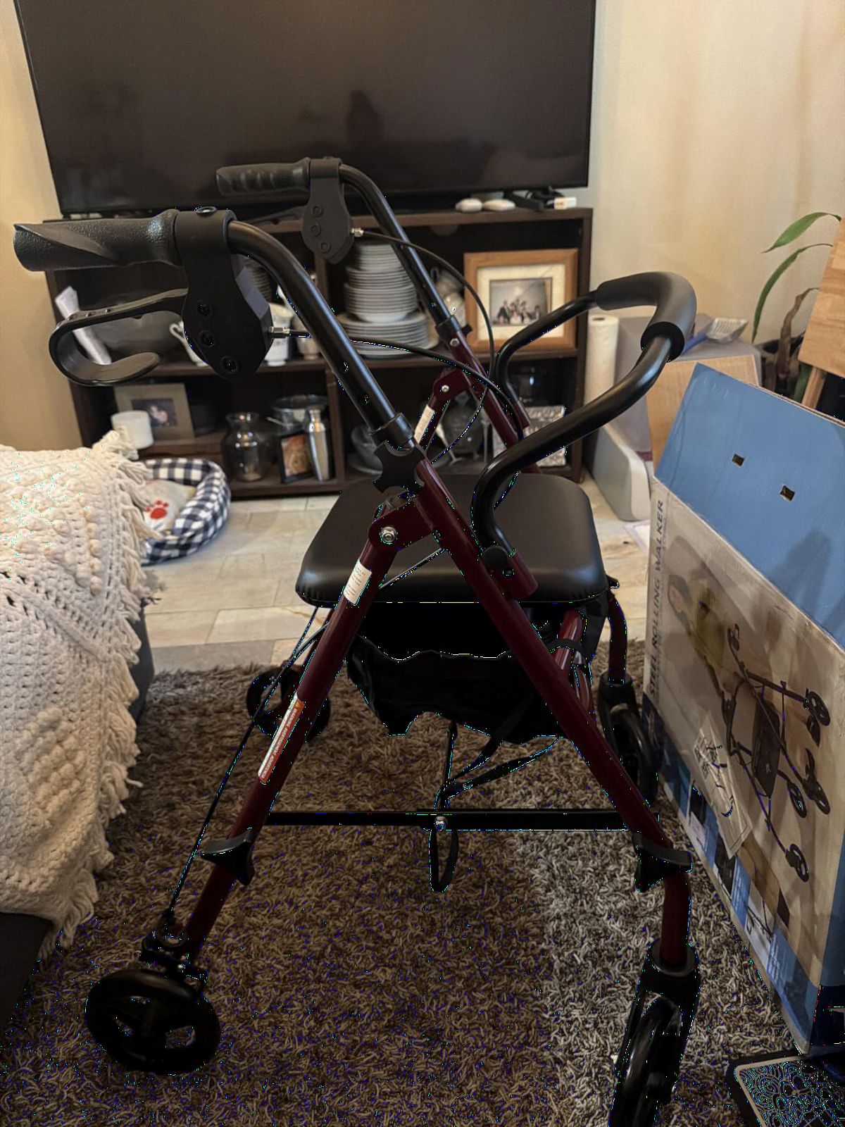 Medline Steel Rollator Walker with Seat, Burgundy, 350 lb. Weight Capacity, 6