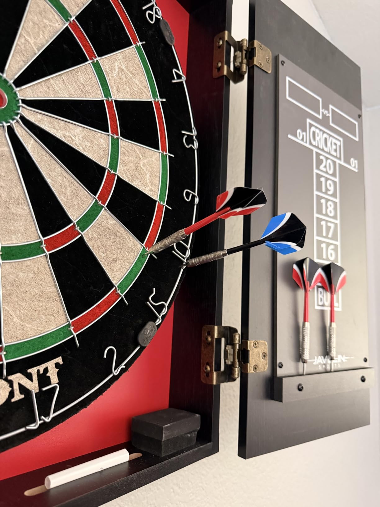 EastPoint Sports Official Size Dart Board Cabinet Set- Easy-Assembly & Complete with 6 Deluxe Steel Tip Darts and Accessories -Premium Darts Set with Scoreboard for Bar Games & Indoor Games customer photo 2