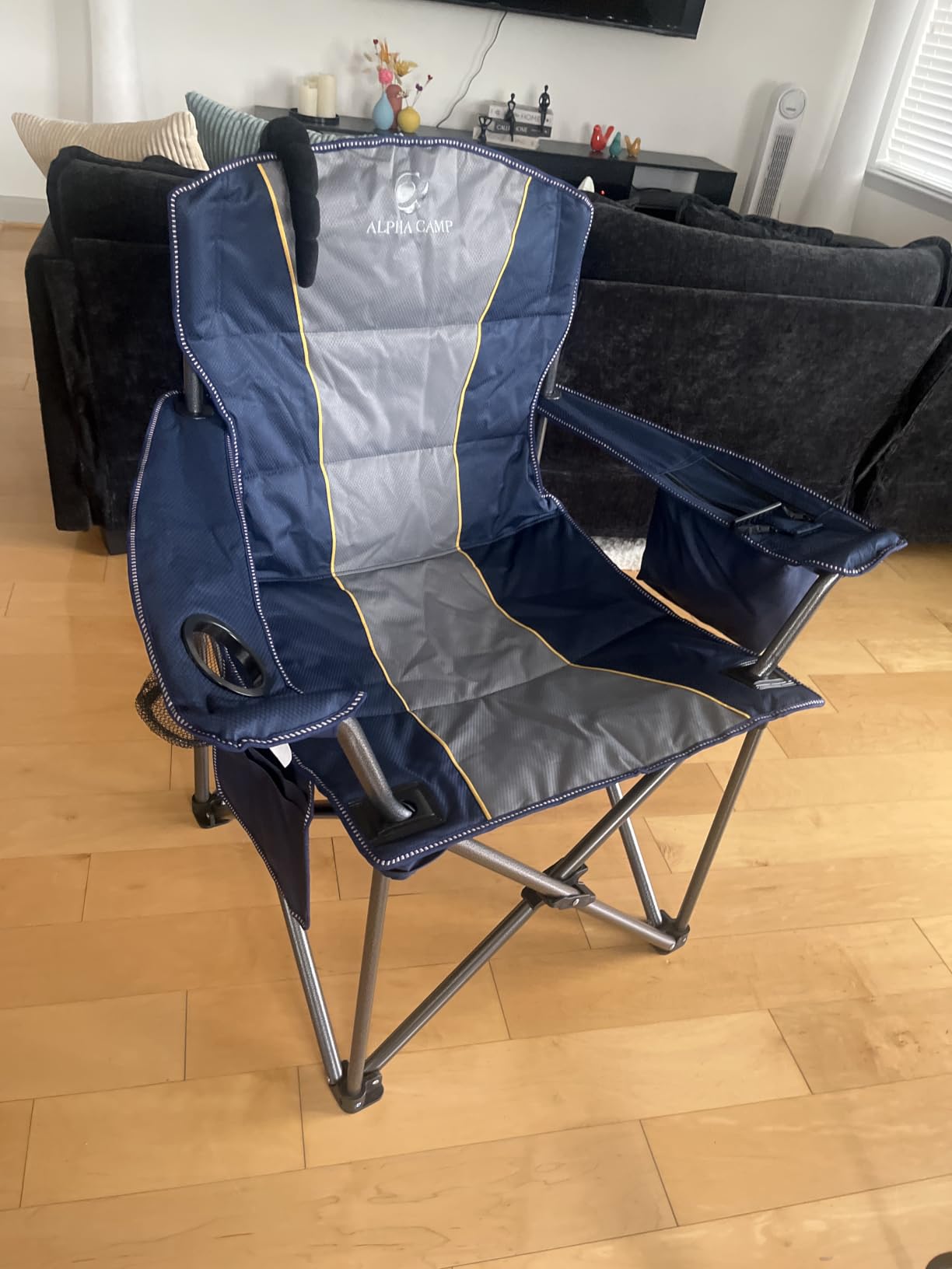 ALPHA CAMP Heavy Duty Camping Chair 500LBS Capacity, Oversized Folding Chair for Heavy People, Padded Portable Outdoor Chair with Cooler Bag & Cup Holder customer photo 2