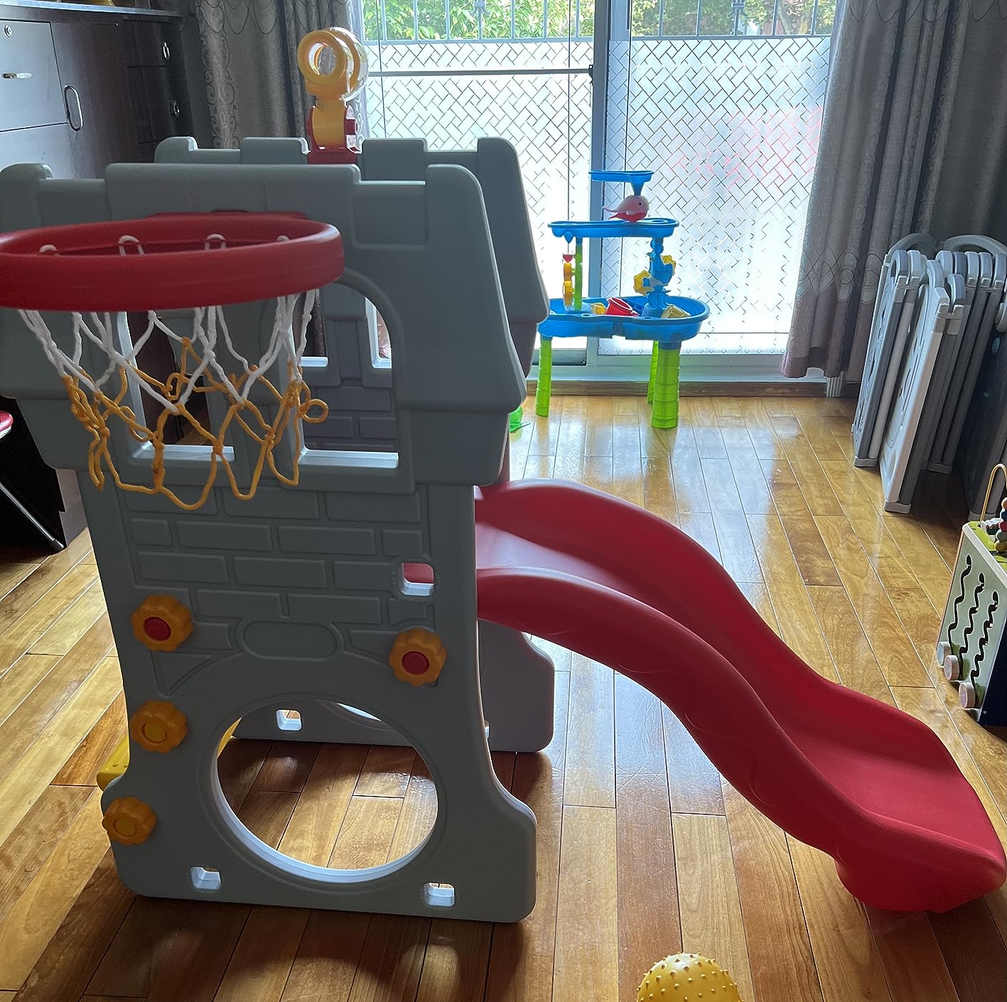 Costzon Toddler Slide Playground Climber Set, 5 in 1 Slide for Kids with Basketball Hoop, Telescope, Crawl Through Space, Easy Climb Stairs, Kids Large Slide Playset Gift for Both Indoor Outdoor Use customer photo 1