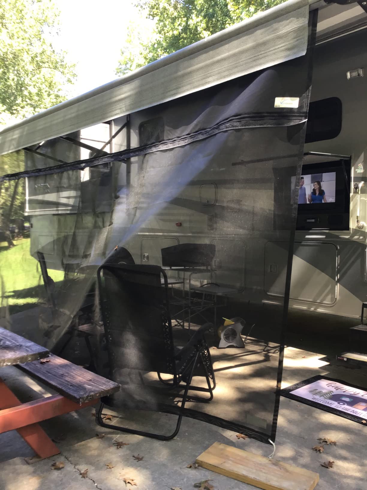 Vista Shade - RV Awning Shade Screen - Zipper Sun Screen Installs in Seconds - Solar Mesh Blocks 87% of Sunlight - The Original Camper Sunscreen Shade for Awnings - 17' x 9' - Black customer photo 1