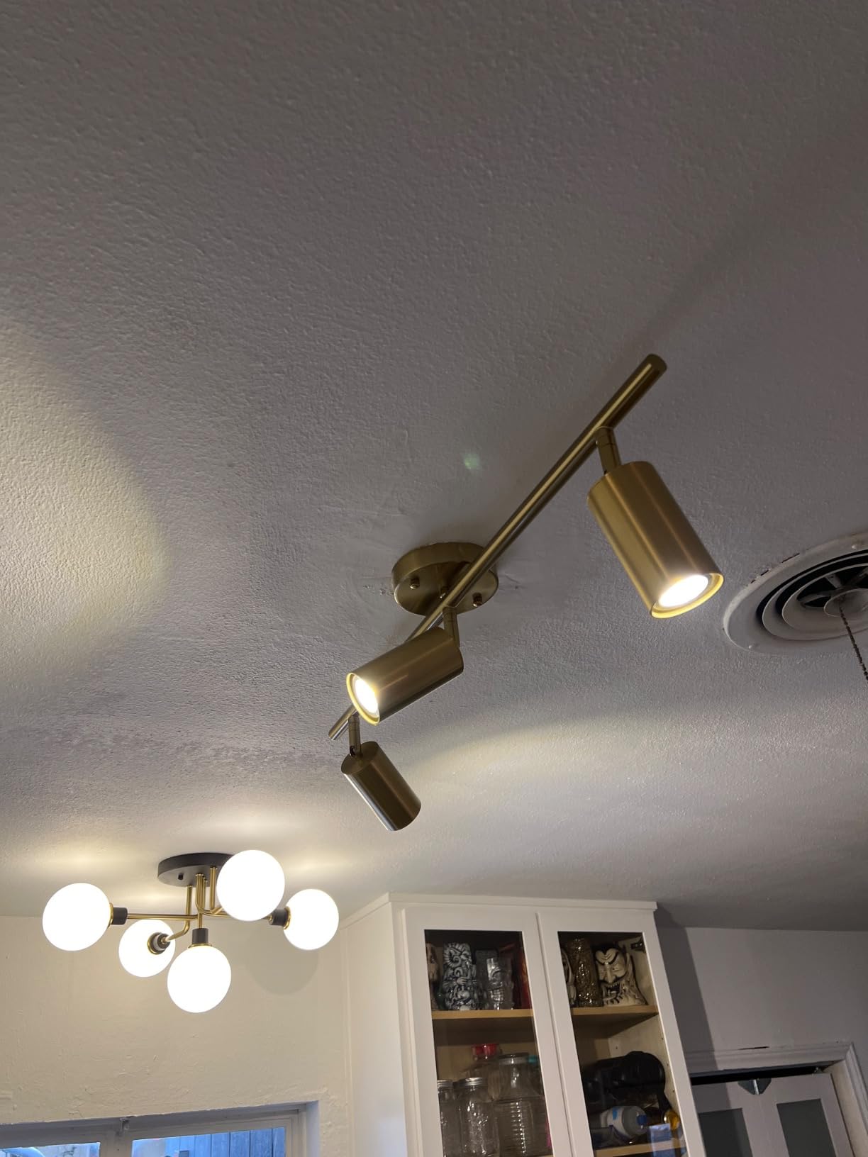 Gold 3-Lights Track Lighting Brushed Brass Ceiling Spotlight Light, Adjustable Rotatable Light Heads 3 Way Ceiling Light Fixture E26 Base Modern Tracks Light Kit for Kitchen customer photo 2