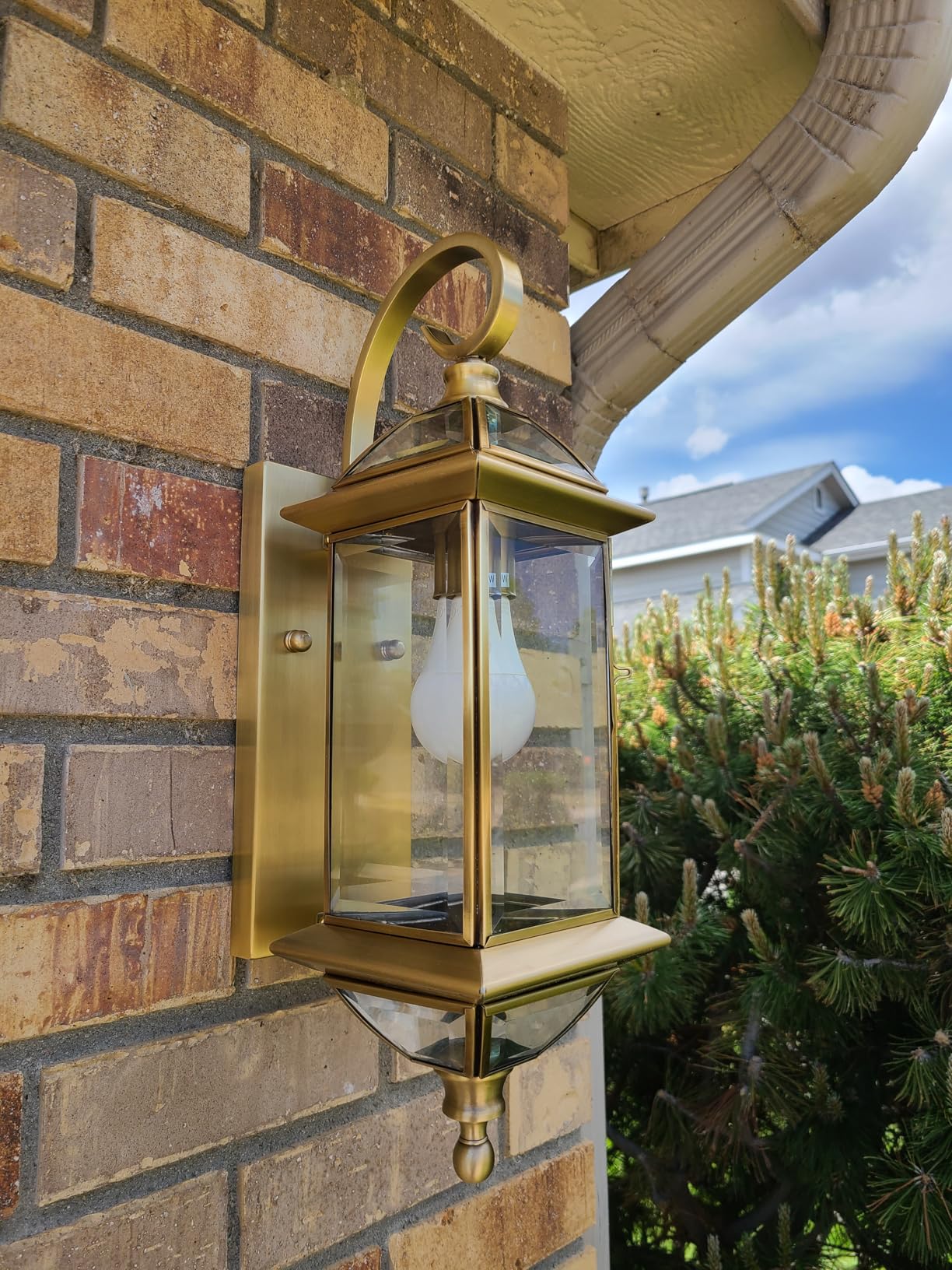 Solid Copper Outdoor Wall Light, 18.5-Inch Oil Rubbed Bronze Porch Lantern with Clear Beveled Glass, E26 Base customer photo 1