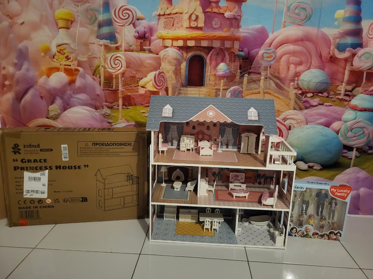 ROBUD Wooden Dollhouse for Kids Girls, Toy Gift for 3 4 5 6 Years Old, with Furniture Blue customer photo 2