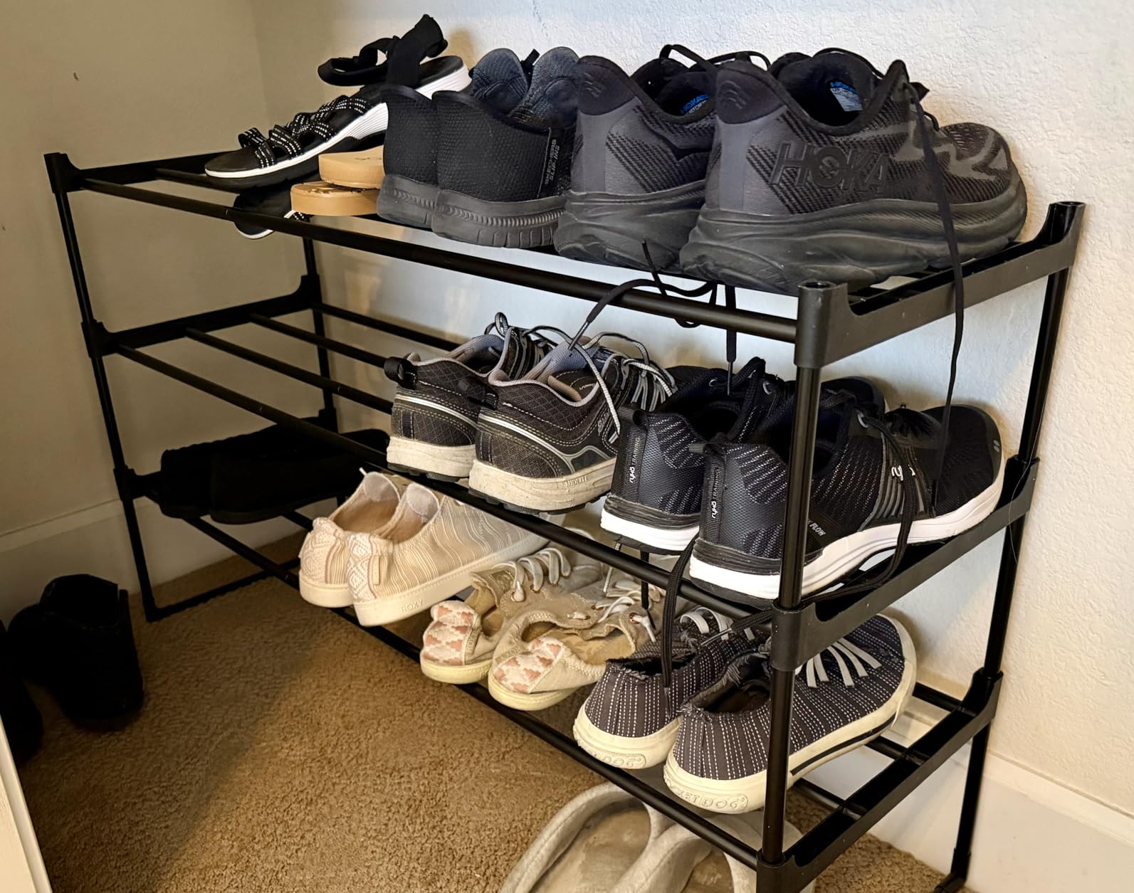 SONGMICS Shoe Rack, 3-Tier Shoe Organizer, Metal Storage Shelf, Upright or Upside Down, for 16-20 Pairs, Stackable, for Entryway, 11.8 x 36.2 x 21.7 Inches, Black ULSA303B02 customer photo 2