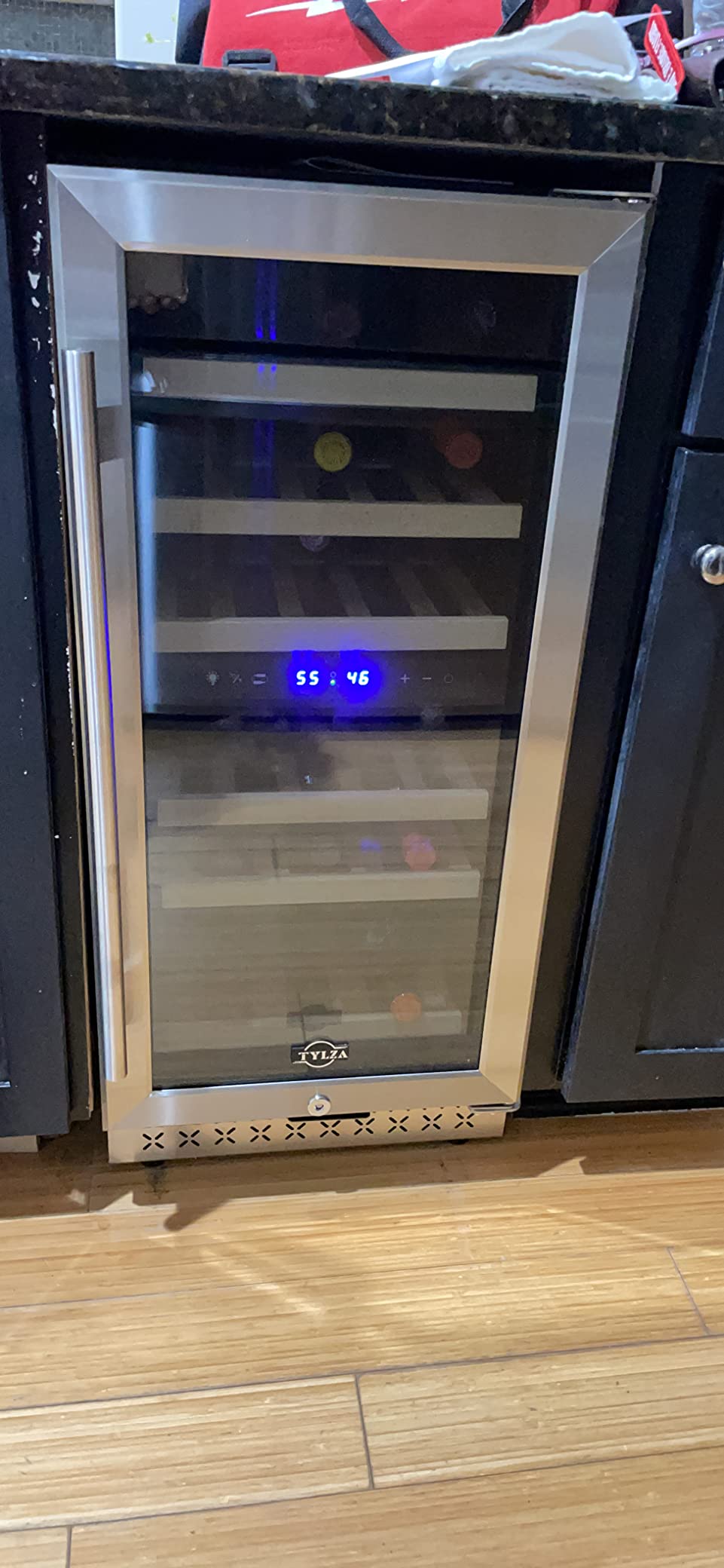 Mini Fridge 15 Inch Wine Cooler Under Counter, 30 Bottles Dual Zone Wine Fridge with Safety Lock, Wine Refrigerator Freestanding, Built-in Wine Cellars customer photo 2