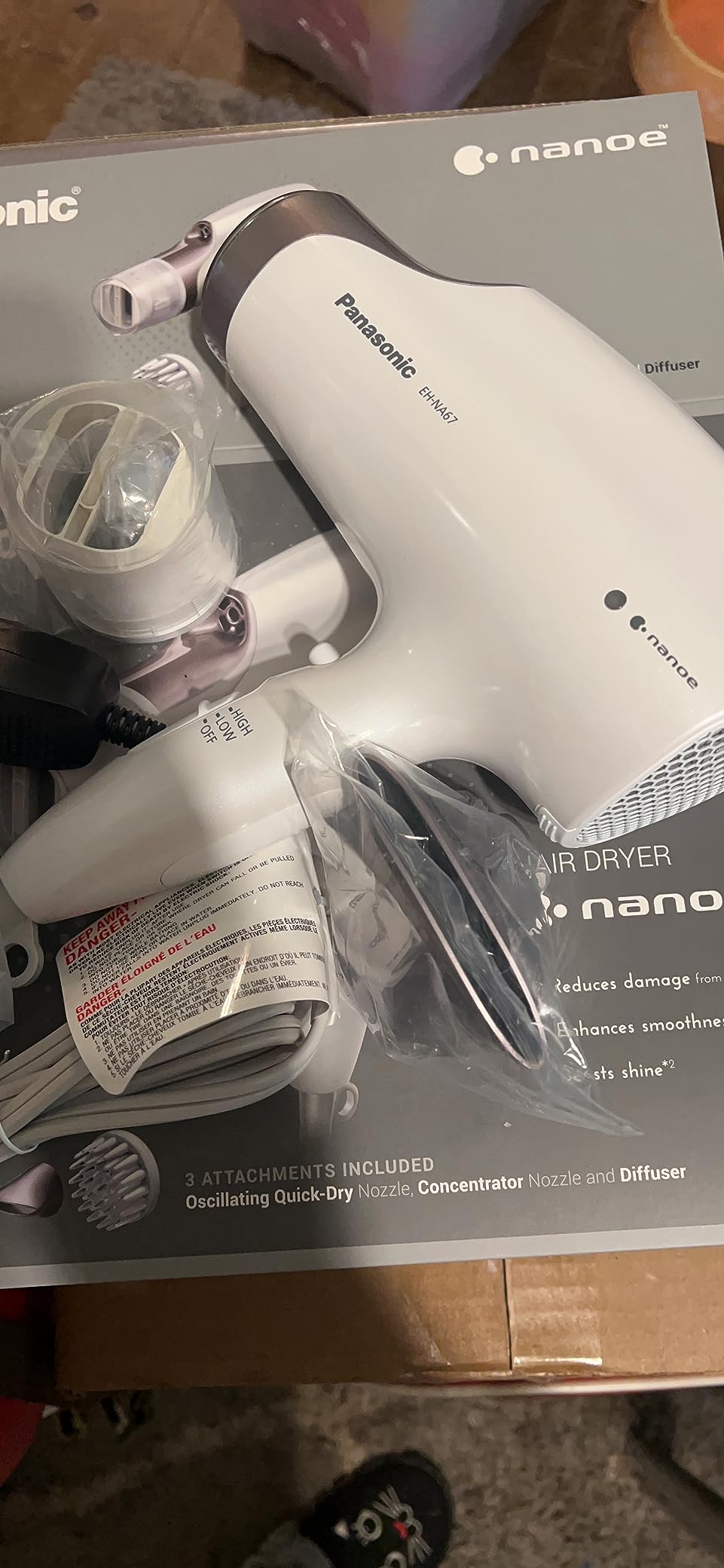 Panasonic Nanoe Salon Hair Dryer with Oscillating Quickdry Nozzle, Blow Dryer with Diffuser and Concentrator Attachments, 3 Speed Heat Settings for Easy Styling and Healthy Hair - EH-NA67-W (White) customer photo 2