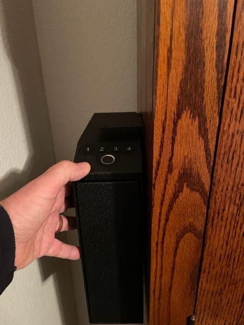 Biometric Slider Handgun Gun Safe for Nightstand, Desk, Bed Side, Truck - Auto Sliding Door Hand Gun Safe for Pistol - with Fingerprint, PIN Code, KEY Access customer photo 1