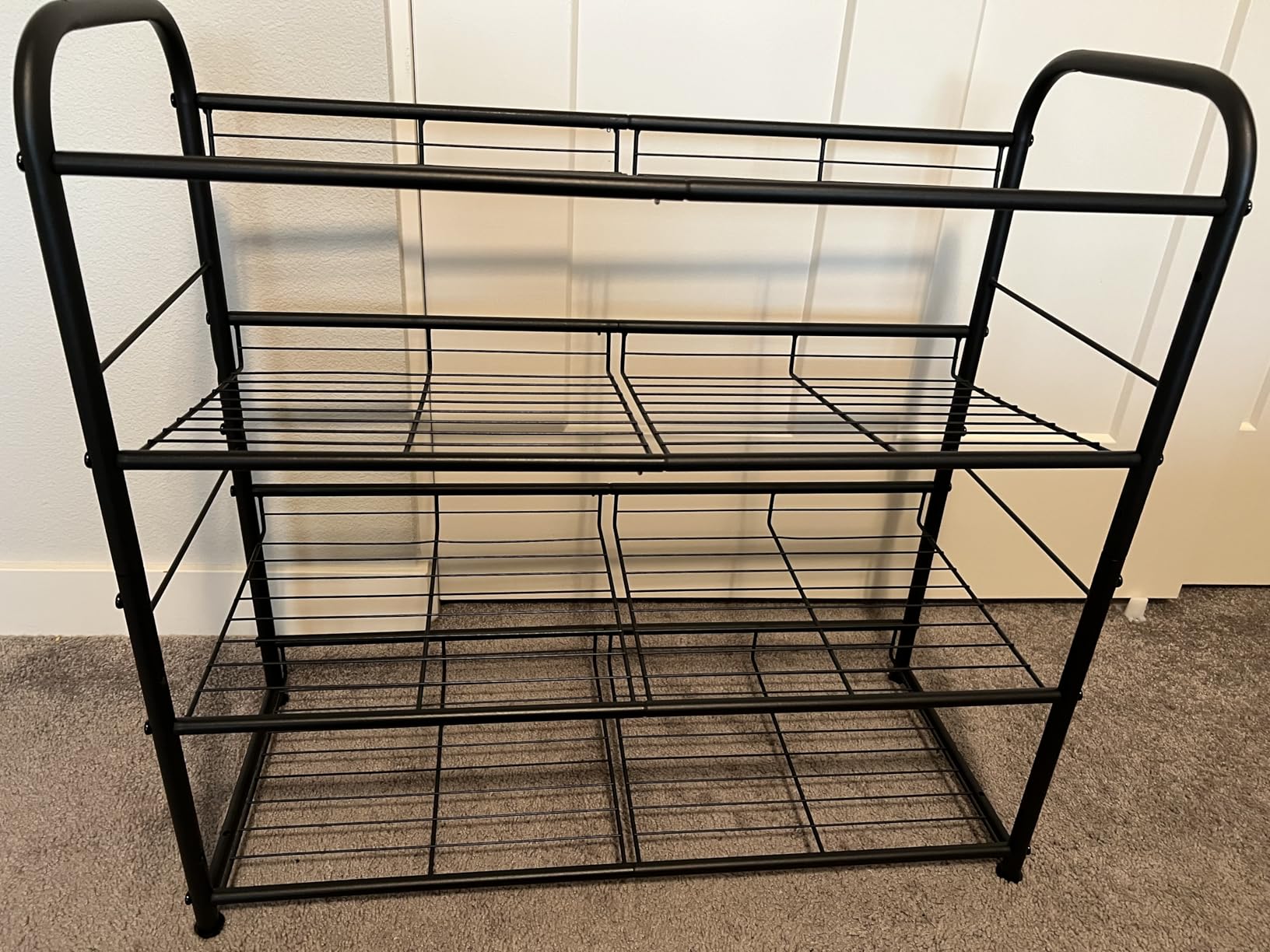SONGMICS Stackable Shoe Rack, 4 Tier Metal Shoes Rack Storage Shelf, Holds up to 16 Pairs Shoes, Adjustable Slanted Shelves Shoe Tower Organizer for Closet Entryway Small Spaces, Black customer photo 2