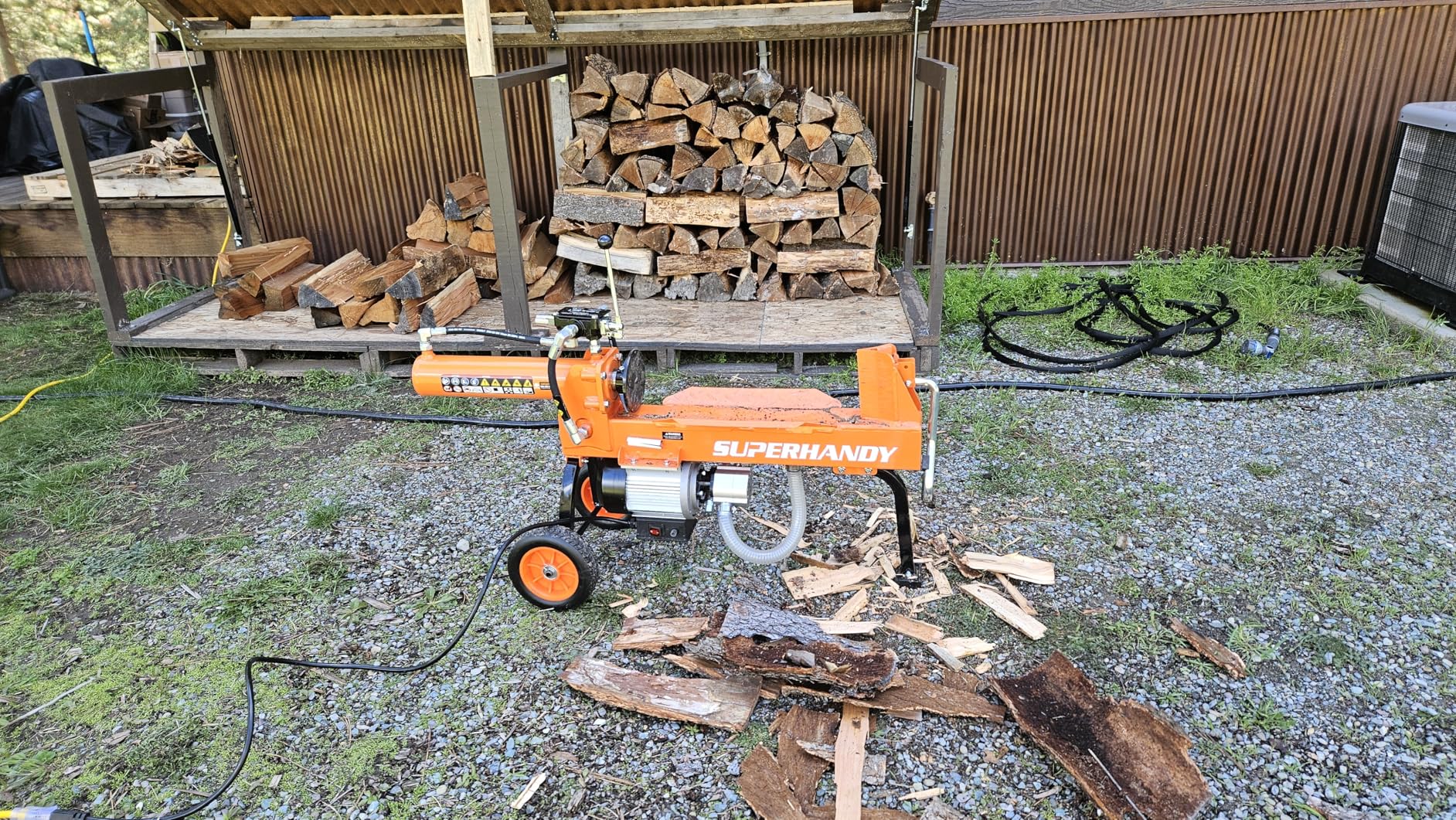 SuperHandy Log Splitter Portable Electric 14 Ton Rapid Auto Return Hydraulic Ram System Bucher Gear Pump 2.5eHP 15Amp Motor Horizontal Full Beam Steel Wedge Firewood Splitting Forestry Harvesting customer photo 2