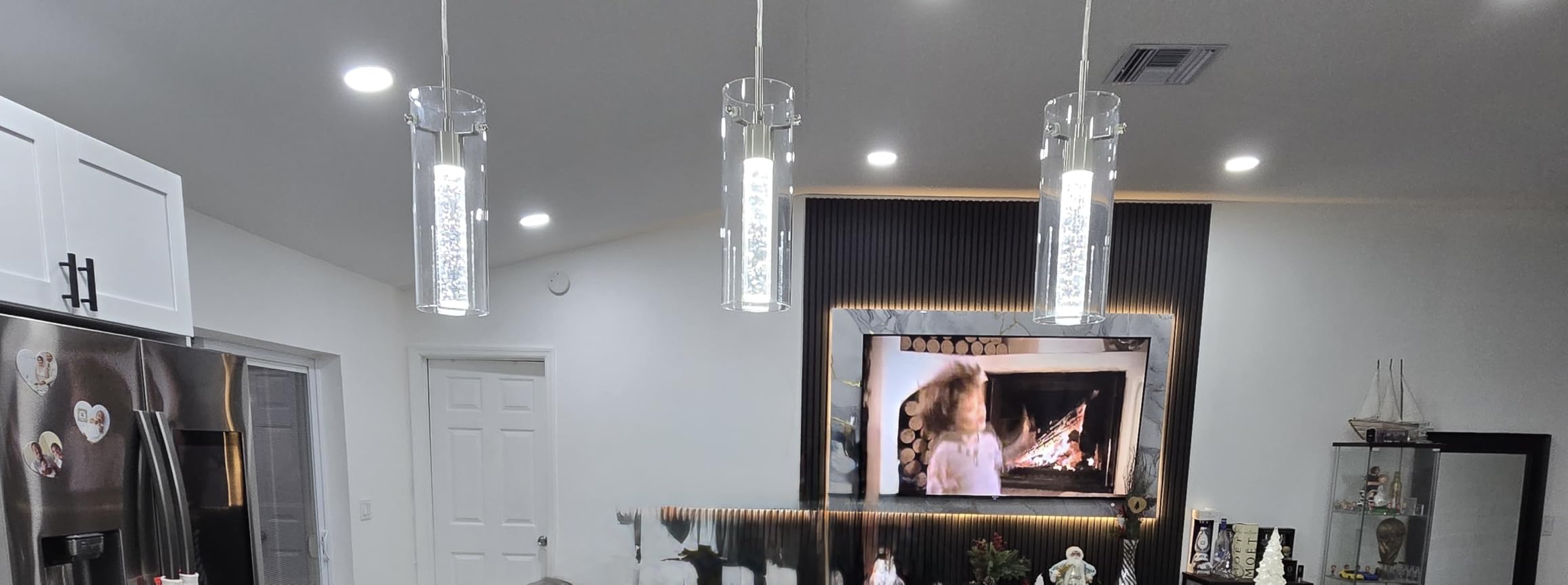 Pendant Ceiling Light Fixture, LED Kitchen Lighting Crystal Pendant Lights Kitchen Island, 1-Light Integrated Kitchen Hanging Light Fixture Modern Island Light with Bubble Glass Three Pack customer photo 1