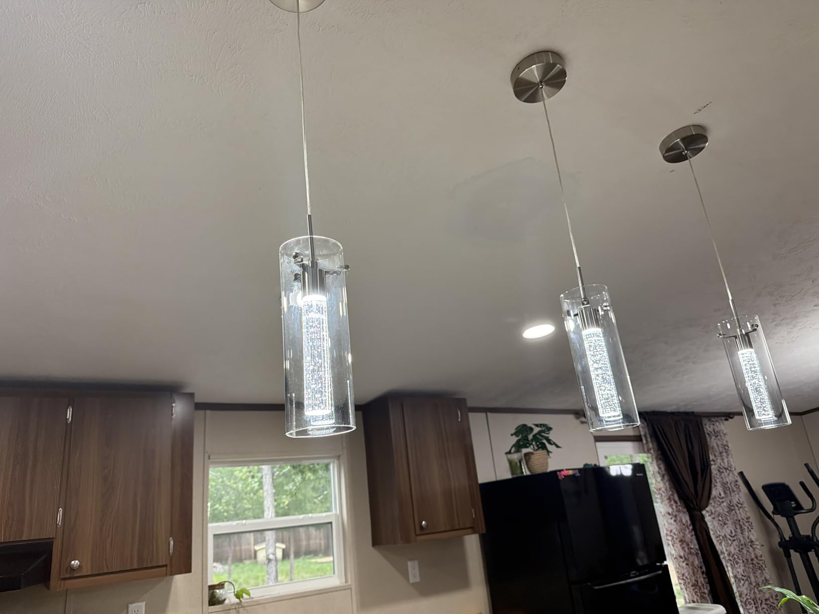 Pendant Ceiling Light Fixture, LED Kitchen Lighting Crystal Pendant Lights Kitchen Island, 1-Light Integrated Kitchen Hanging Light Fixture Modern Island Light with Bubble Glass Three Pack customer photo 2
