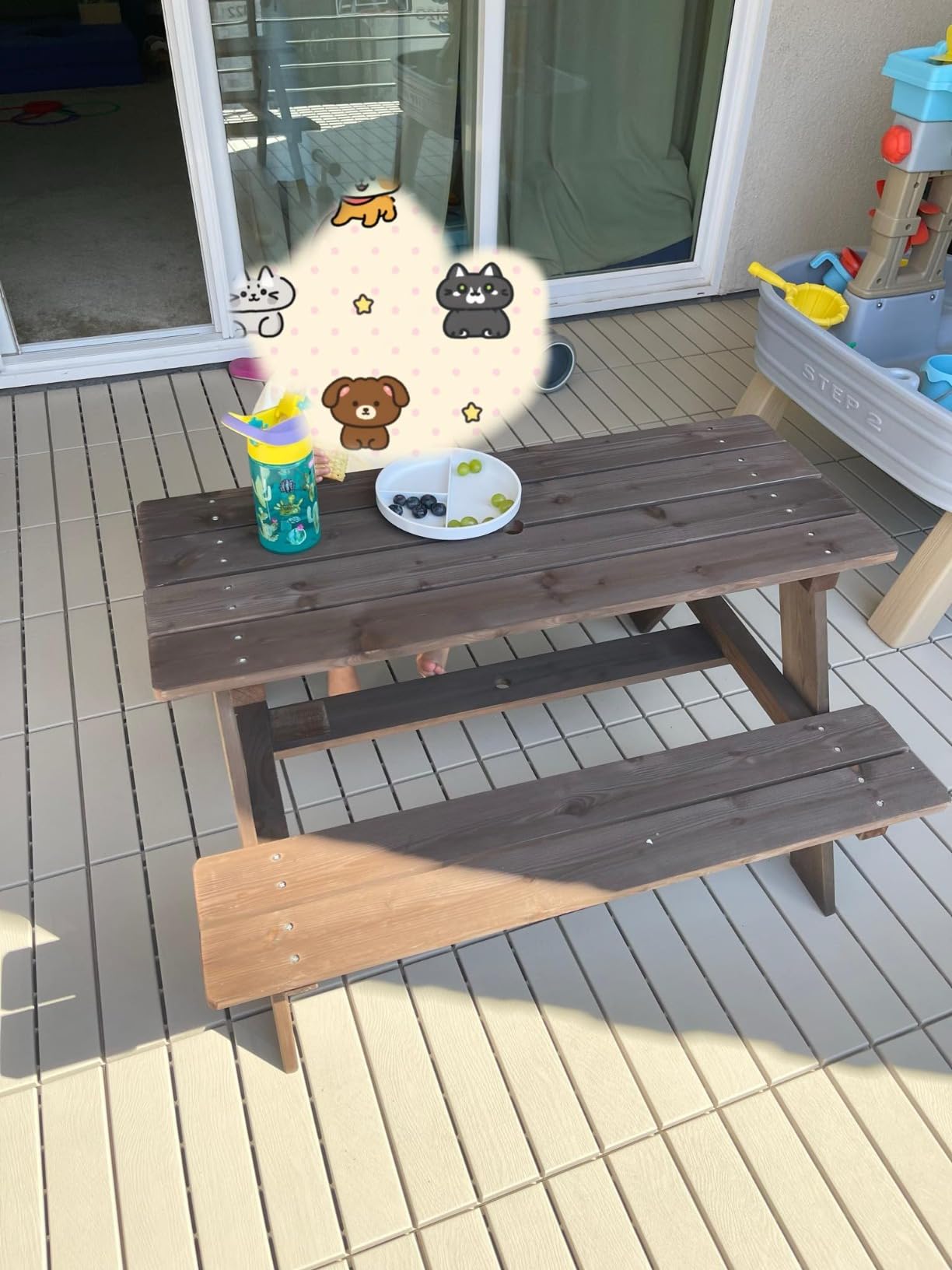 Olakids Kids Picnic Table, Outdoor Toddler Wooden Table and Chair Set with Removable Umbrella customer photo 1