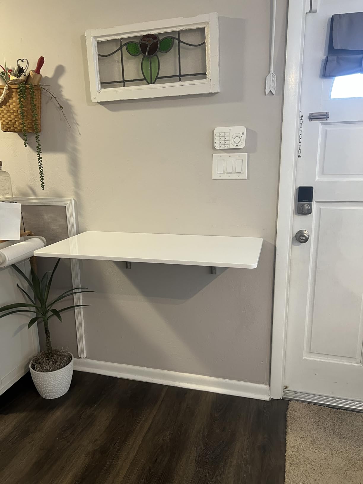 Wall Mounted Folding Table, White Floating Desk for Small Spaces, Stainless Steel Bracket Laundry Folding Table (39.4