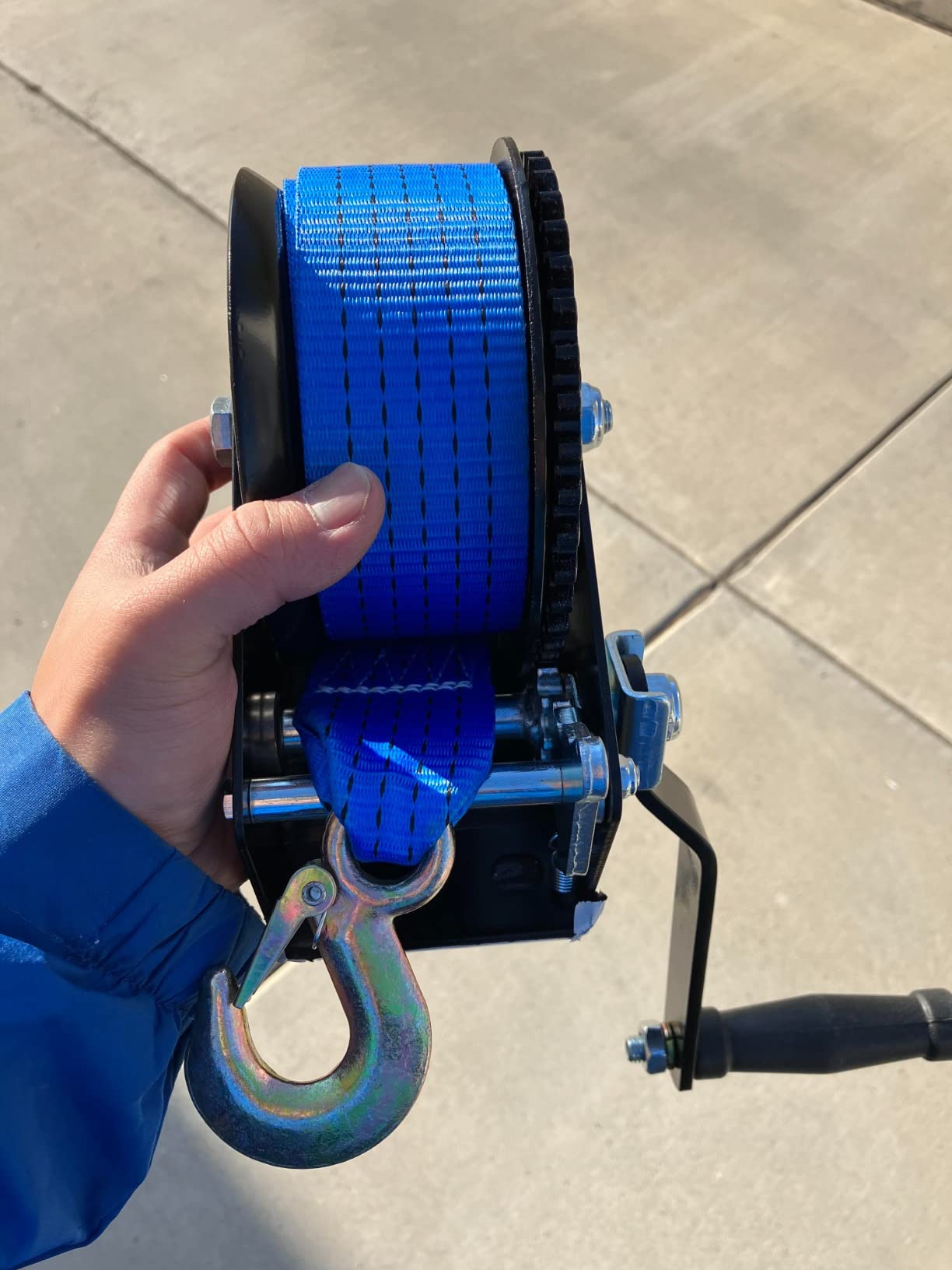 Boat Trailer Winch 1600LBS with 26ft Strap Hand Crank Winch | 4:1 Gear Ratio, 2-Way Ratchet Heavy Duty Steel Winch for Boat, Jet Ski, ATV, Trailer customer photo 1