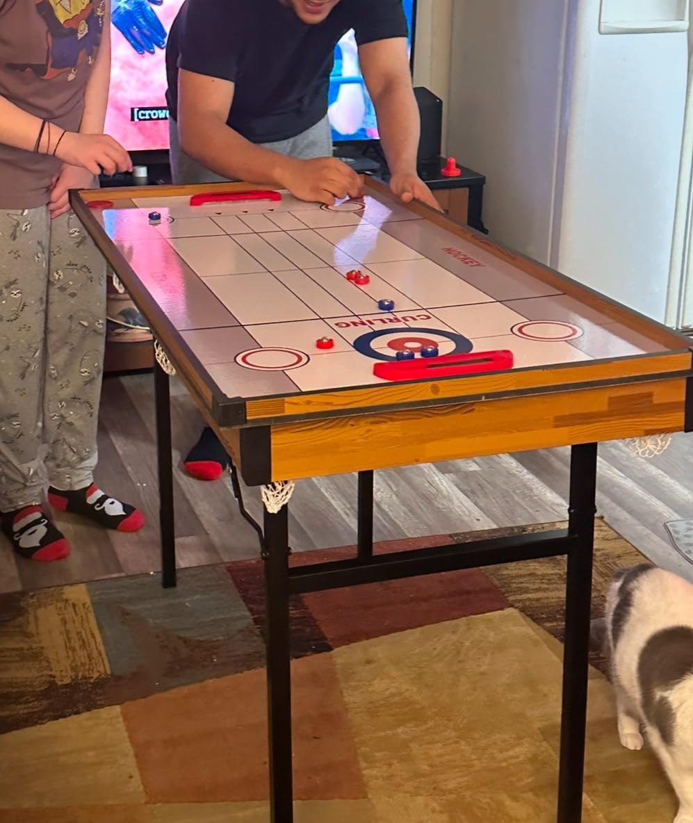 SereneLife 4 in 1 Multi Game Table, 4'x2' Folding Portable Sports Arcade Games w/Accessories, Ping Pong, Air Hockey, Pool Billiards, Shuffleboard customer photo 1