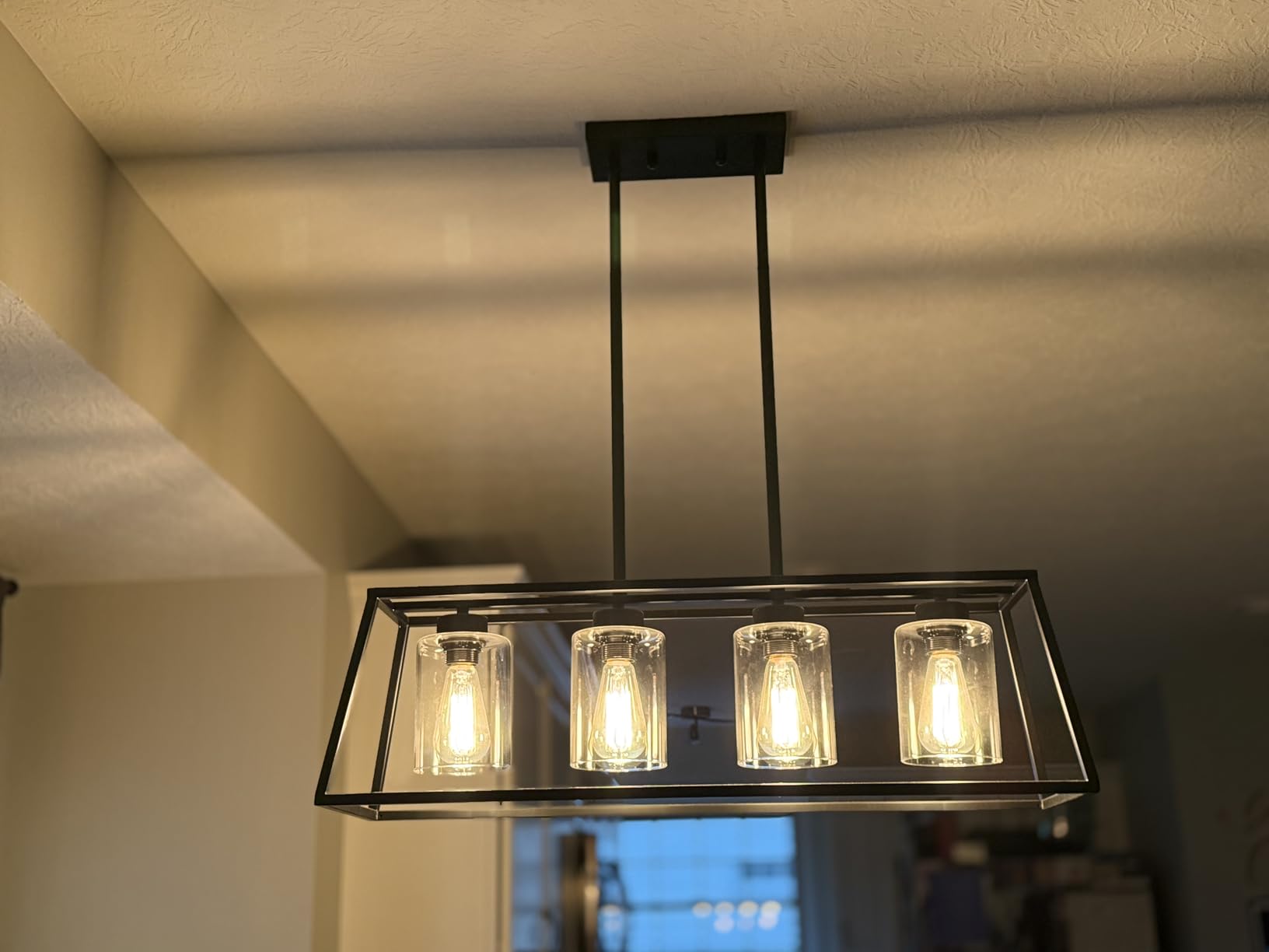4-Light Black Farmhouse Rectangle Chandelier with Clear Glass Shade, Height Adjustable Linear Pendant customer photo 2