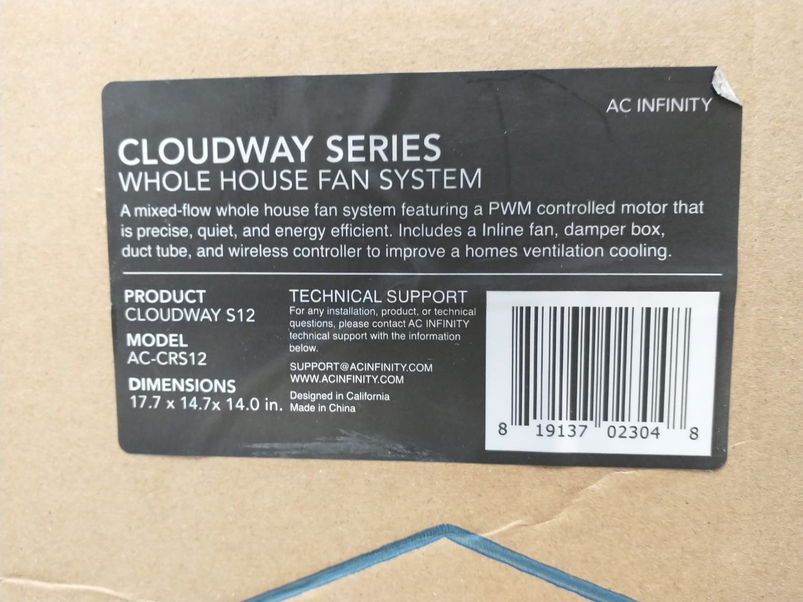 AC Infinity CLOUDWAY Whole House EC Fan S12, 1600 CFM with Remote 10-Speed | 1600 CFM with Remote 10-Speed Wireless Fan Controller, 12