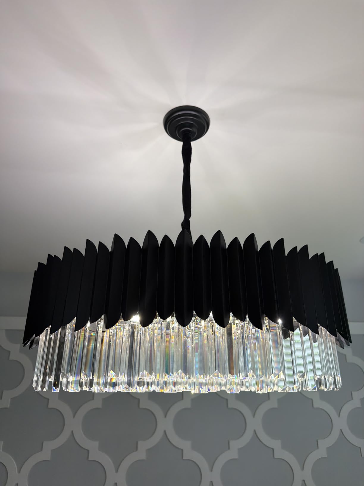 Black Crystal Chandelier 23.62 inch K9 Crystal Round Pendant Lights 5-Tier Modern Crystal Chandelier customer photo 1