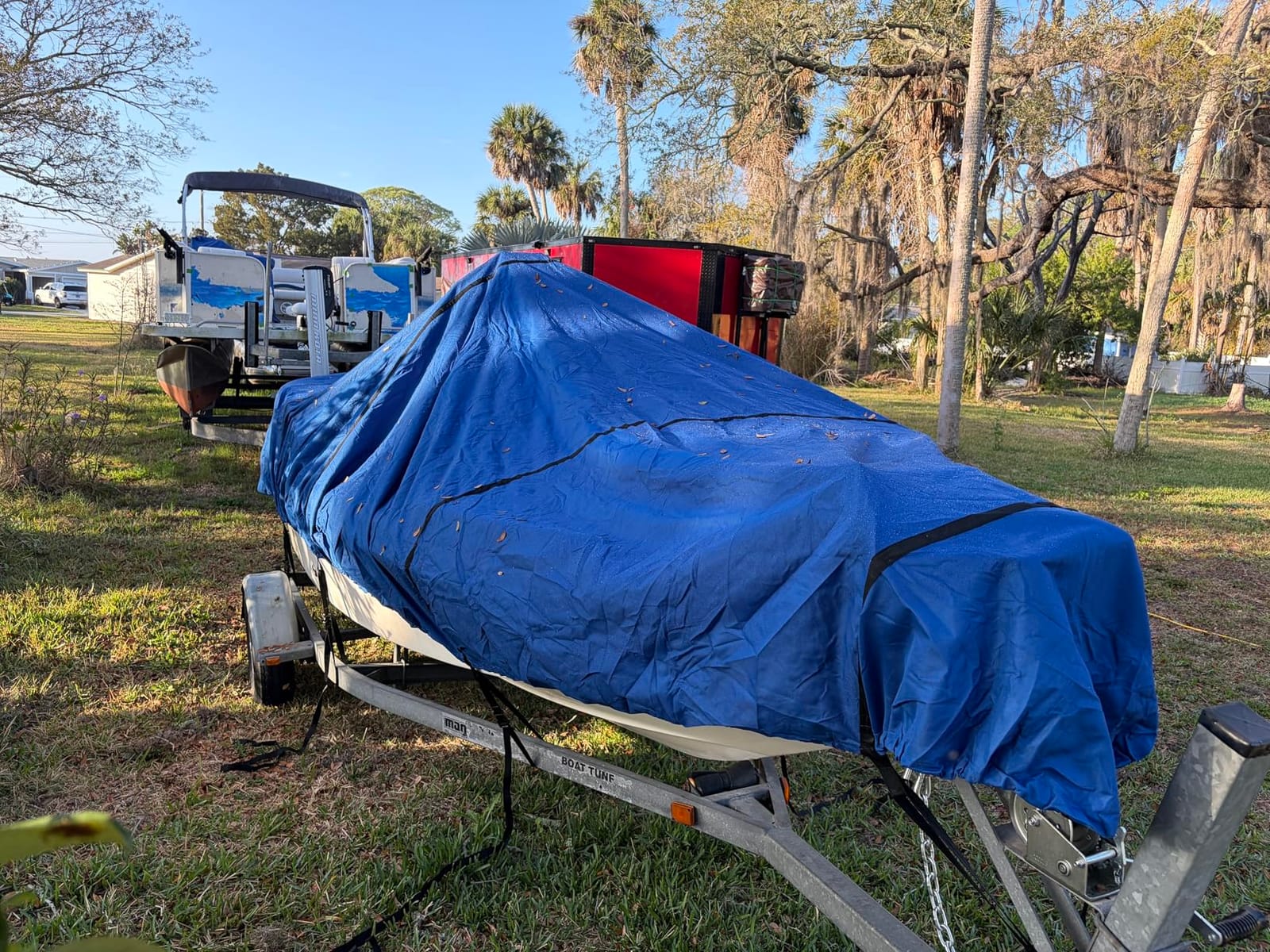 Waterproof Boat Cover, 1600D Heavy-Duty Fabric, 17-19ft, Gray | Ultra-Thick Polyester Canvas, Trailerable, UV & Tear-Resistant, Air Vents, 11 Straps, Storage Bag, Fits V-Hull Bass Boats customer photo 2