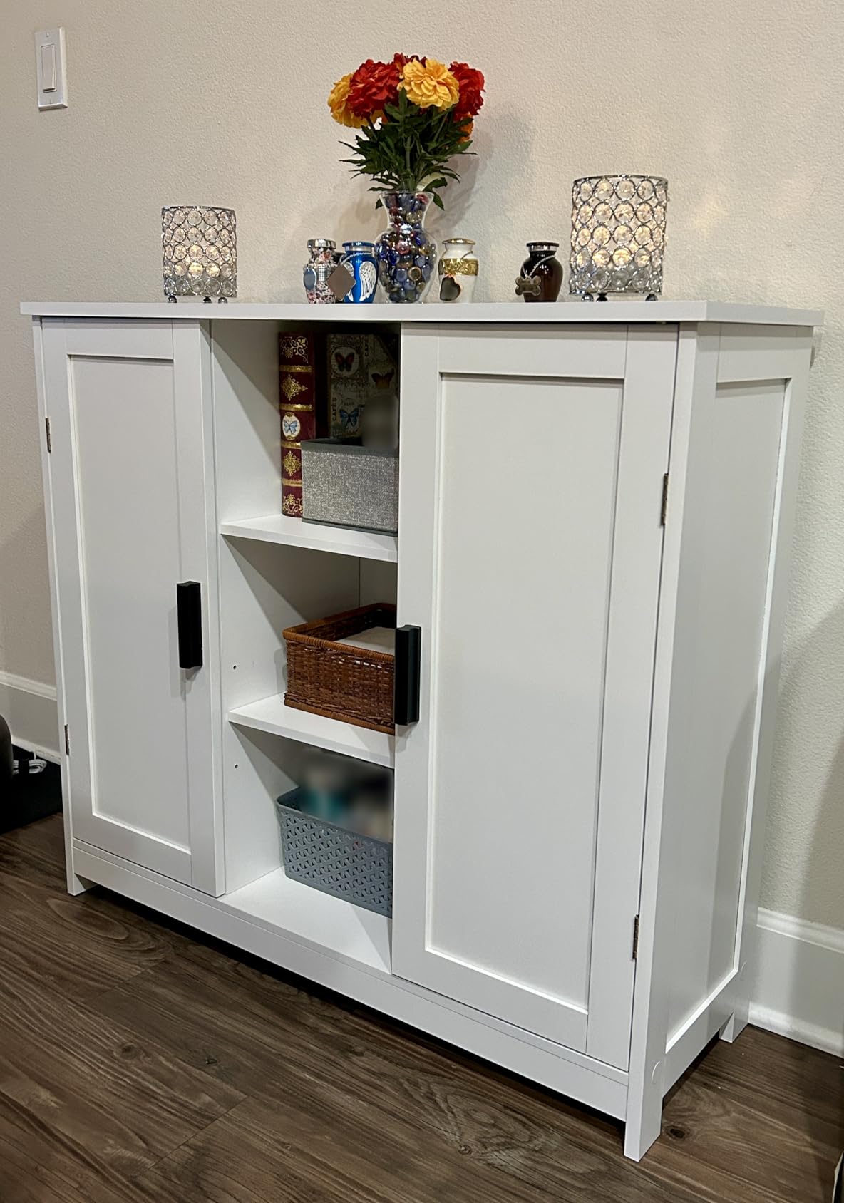 Iwell Storage Cabinet with 2 Doors and 4 Storage Shelves, Buffet Cabinet, Bathroom Cabinet for Living Room, Entryway, Home Office, White customer photo 1