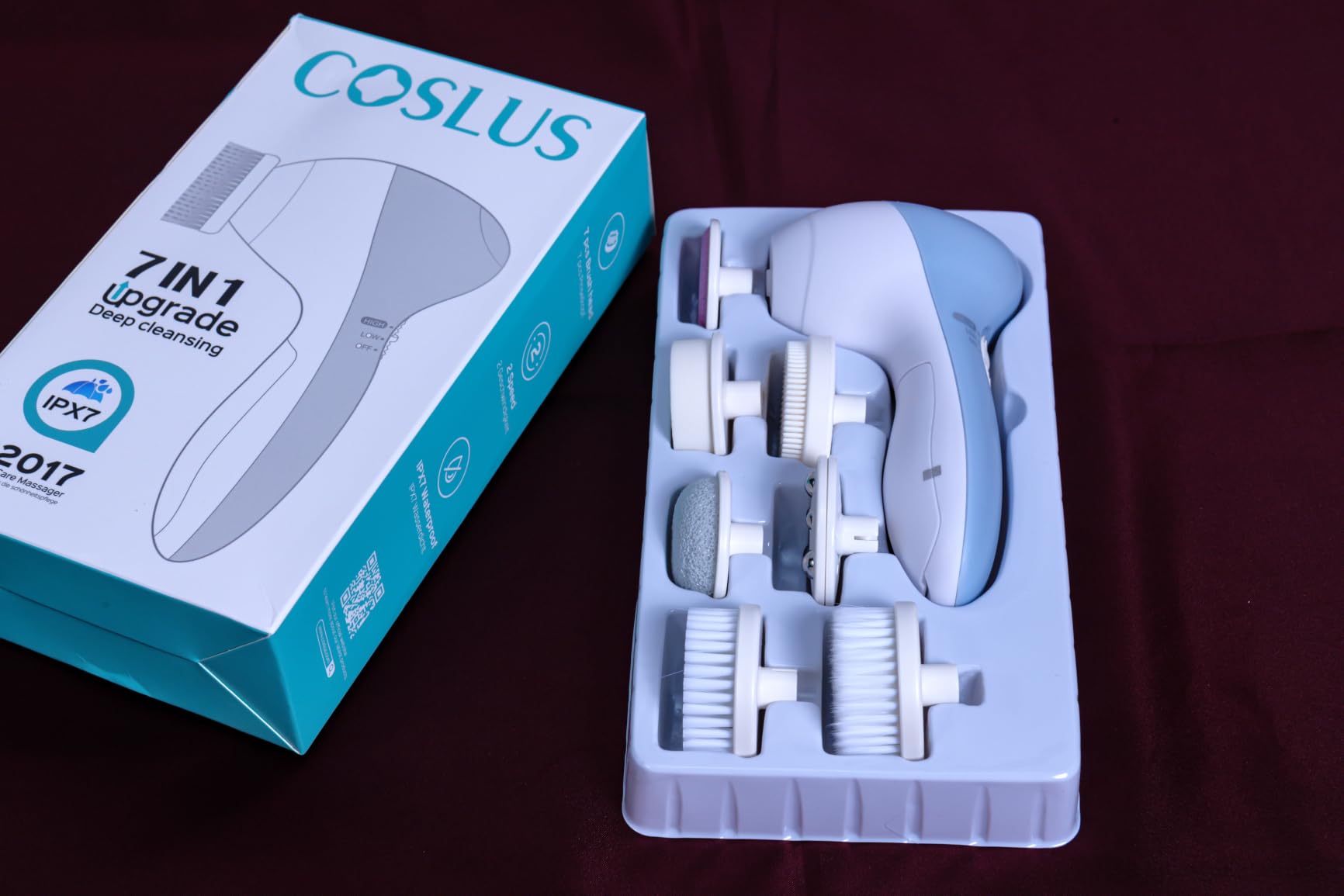 COSLUS Facial Cleansing Brush Face Scrubber, 2-in-1 Rotating Design | Electric Exfoliator Massage Brush for Deep Cleaning, Gentle Skin Care, for Men and Women, Waterproof, Blue, Standard Set customer photo 1