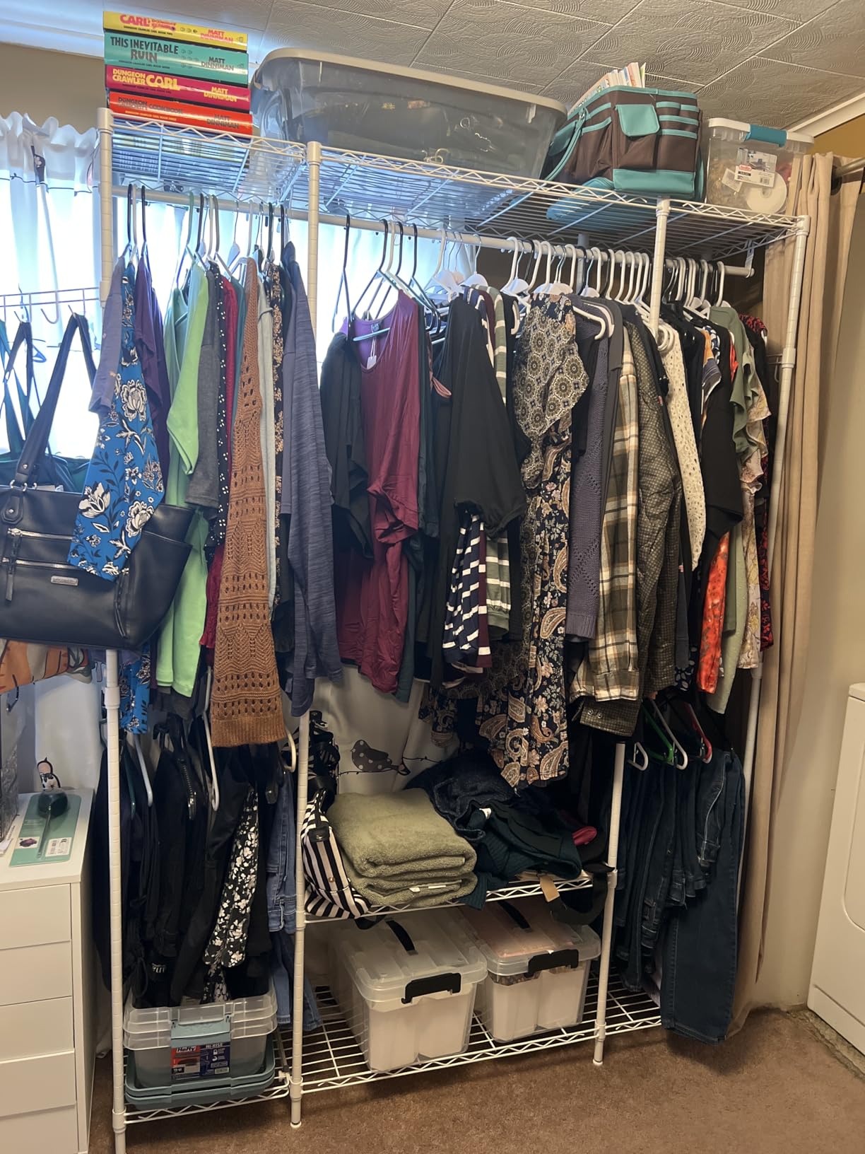 E3 Heavy Duty Garment Rack 4-Tier Freestanding Closet Organizer System | Metal Clothing Organization and Storage System for Clothes, Portable Wardrobe with 5 Shelves for Load 850lbs, White customer photo 1
