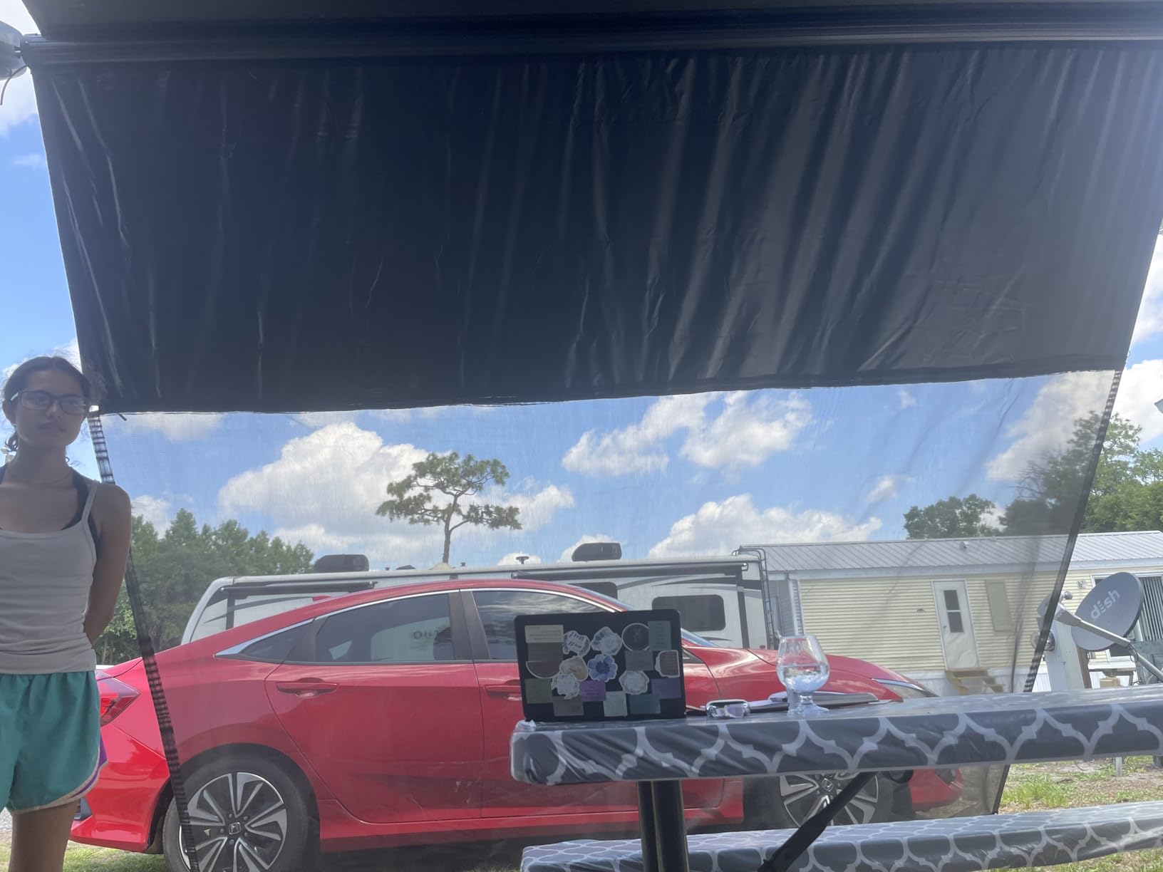 RV Awning Shade Screen with Zipper 9' x 15'3'' | RV Sun Shade Screen for Awning, 600D Oxford Top + Mesh Bottom, RV Shade Complete Kits for Trailer Camper customer photo 1