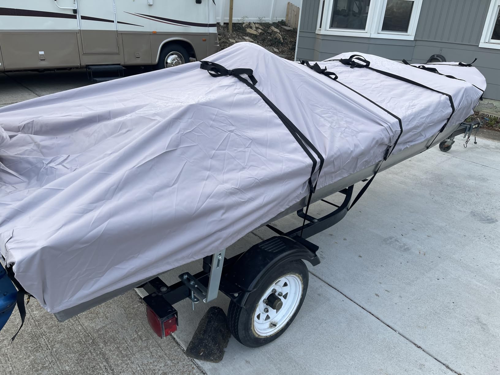 Solim 16FT Jon Boat Cover with Motor Cover, 1200D PU Waterproof Heavy Duty Mooring Cover, Trailerable Marine Grade Polyester Canvas Replacement for Jon Boat 16' Long Beam Width Up to 75 in, Gray customer photo 1