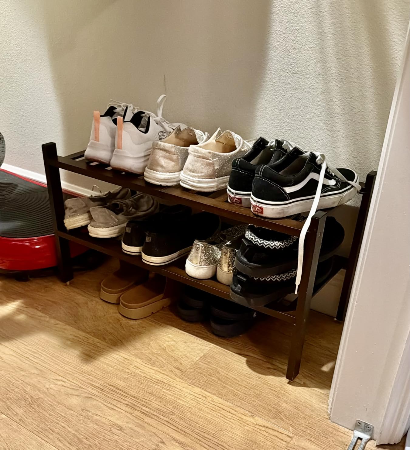 ROMGUAR CRAFT 3 Tier Bamboo Shoe Rack for Closet Free Standing Wood Shoe Shelf Storage Organizer for Entryway Small Space Stackable 27