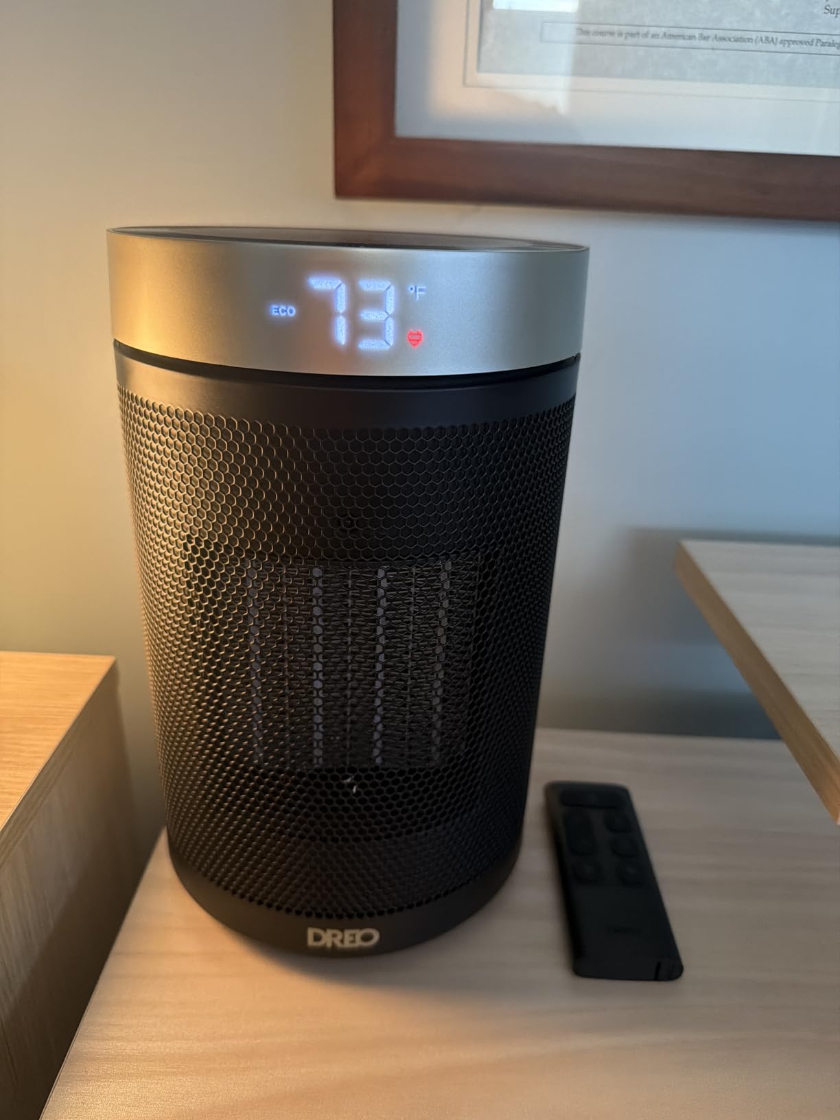 DREO Space Heater, Portable Electric Heaters for Indoor Use with Thermostat | 2026 Upgraded, 34dB Quiet, 12H Timer, 5 Mode, Remote, 1500W PTC Ceramic Fast Safety Heat for Office Bedroom Home, Gold customer photo 1