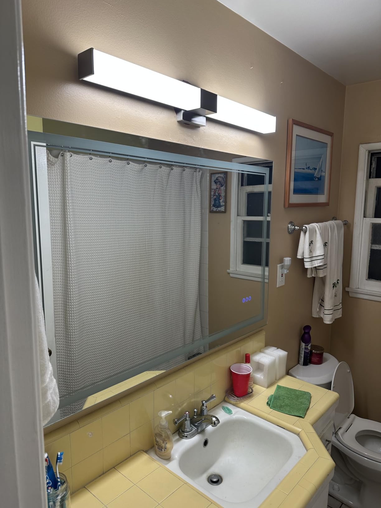LUXRITE LED Bathroom Vanity Light Fixtures Square 36 Inch Brushed Nickel 5 CCT 2700K-5000K Selectable Over Mirror Vanity Lights Modern Wall Light Bar 30W 2000 Lumens CRI 90 Dimmable Damp Rated ETL customer photo 1