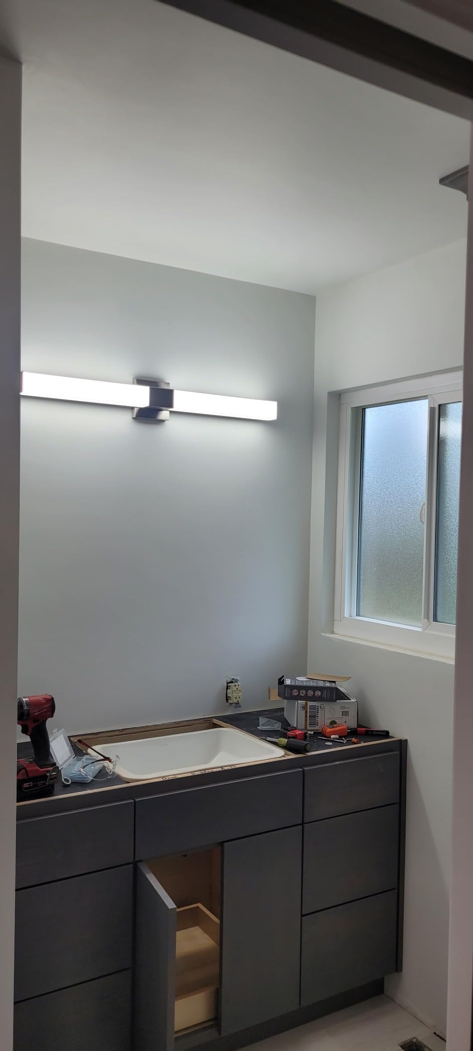 LUXRITE LED Bathroom Vanity Light Fixtures Square 36 Inch Brushed Nickel 5 CCT 2700K-5000K Selectable Over Mirror Vanity Lights Modern Wall Light Bar 30W 2000 Lumens CRI 90 Dimmable Damp Rated ETL customer photo 2