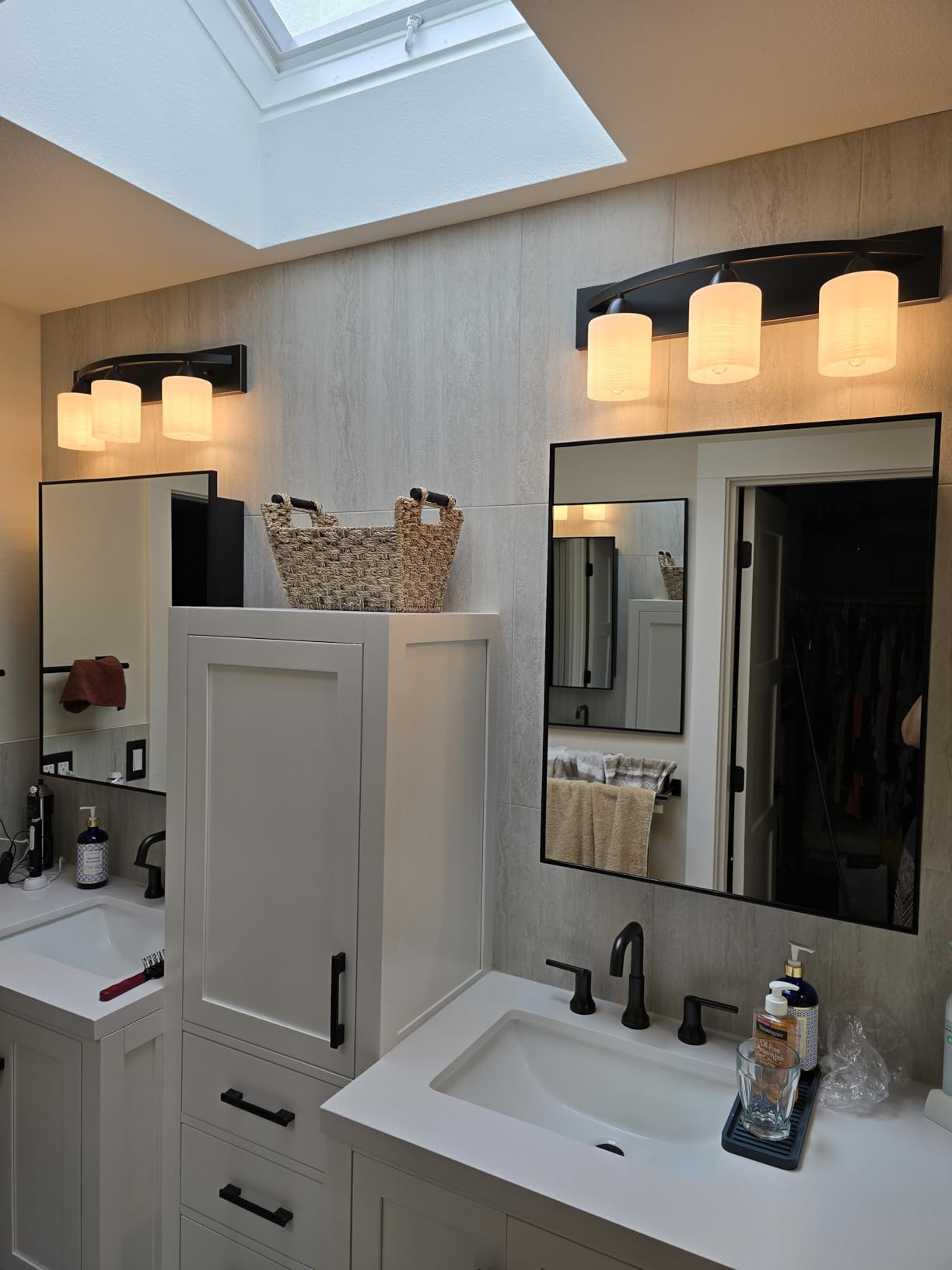 4-Light Bathroom Vanity Bar Light Fixture - Brushed Nickel | Modern Frosted glass shades with E26 socket. Matte Wall sconce lighting perfect over mirror, kitchen, hallway, or entryway customer photo 1