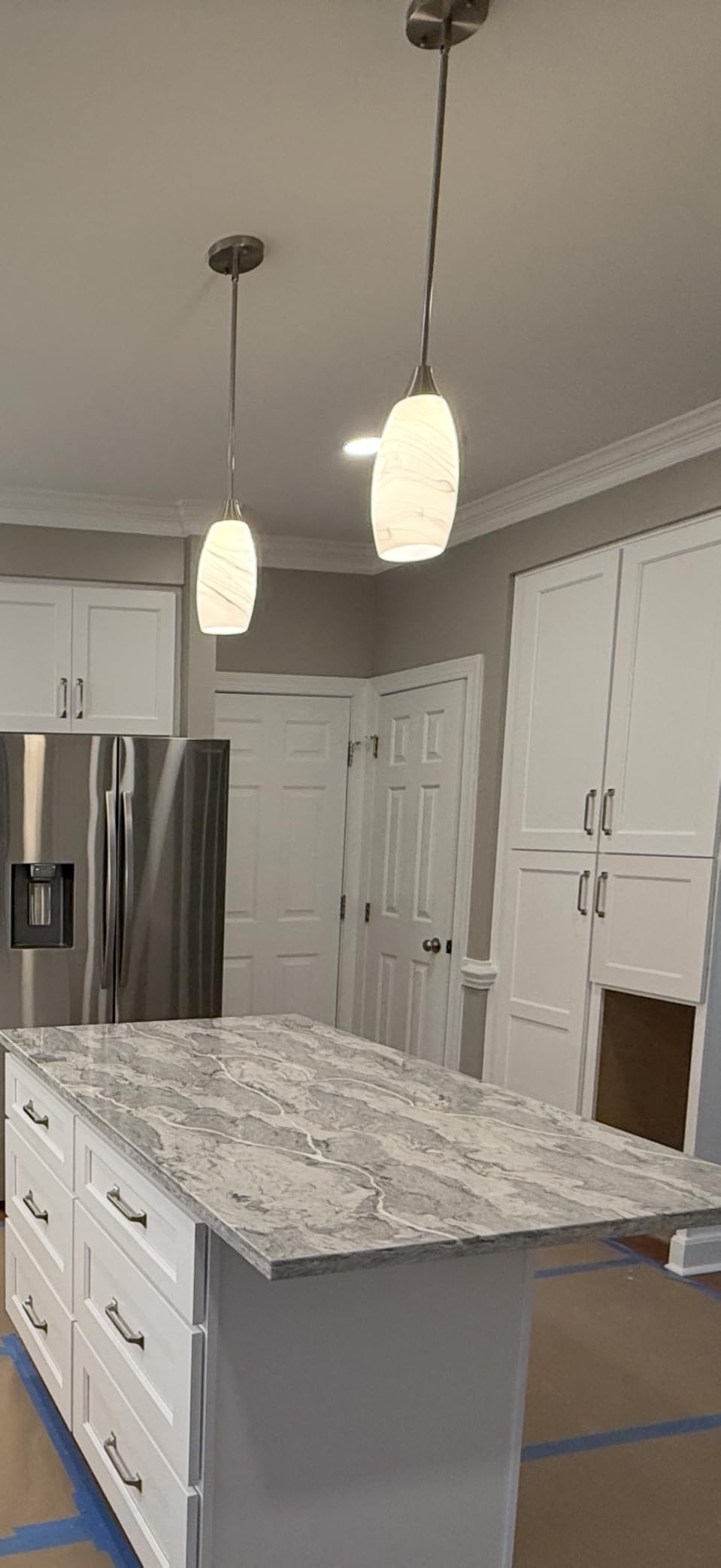 EDISHINE Pendant Light Fixture, Handcrafted Art Glass Hanging Light, Hardwired Ceiling Light, Grey Marble Glass Shade, Adjustable Brushed Nickel Rods, E26 Base, Pendant Lamp for Kitchen Island, Bar customer photo 1