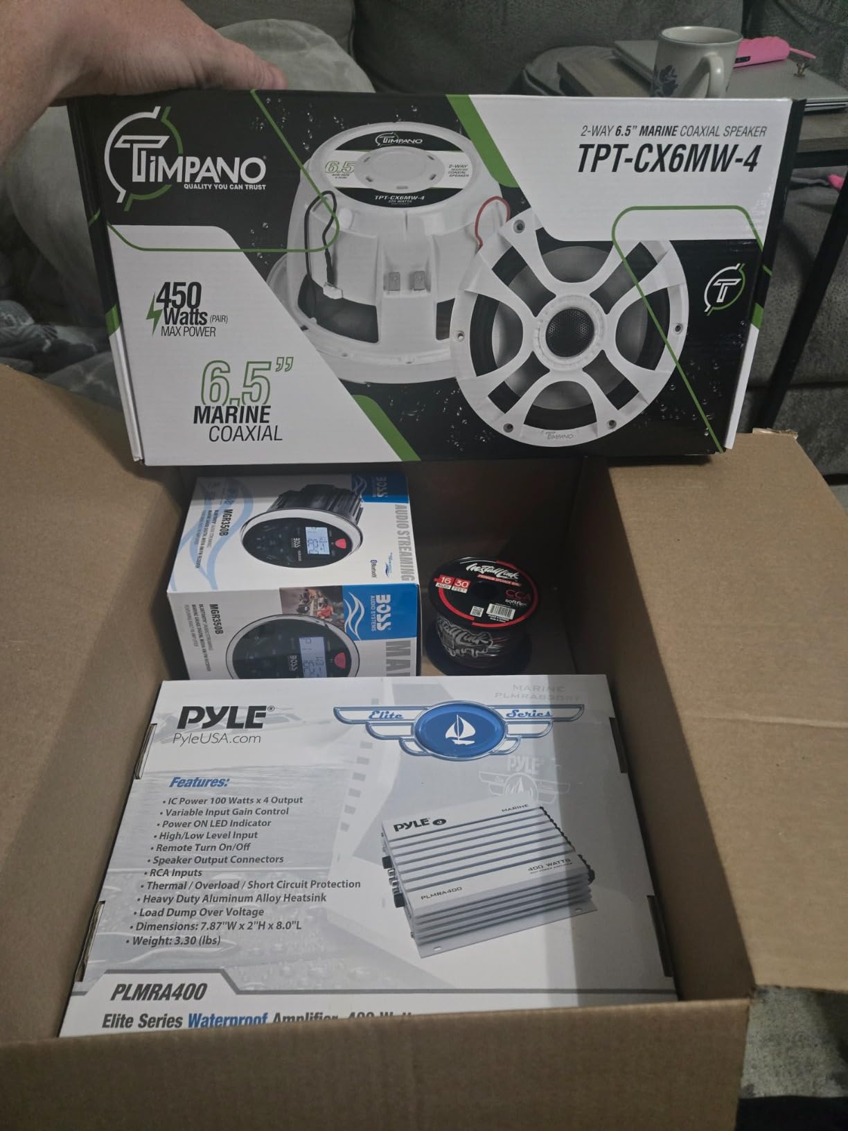 Timpano 6.5 Marine Speakers 450 Watt Per Pair TPT-CX6MW-4 Coaxial 2 Way Waterproof Speakers, White customer photo 1