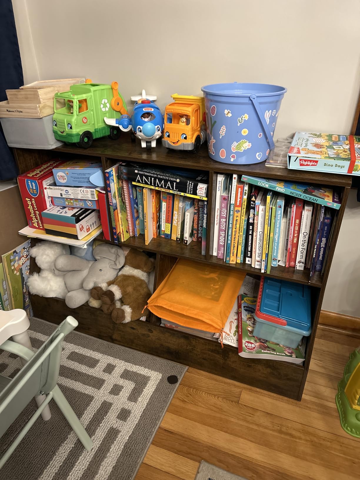 Toy Storage Organizer, Kids Cubby Cabinet with Bookshelf, 5-Cube Wood Toy Book Shelf, Anti-Tip Structure, Easy Assembly, Playroom/Classroom, Espresso customer photo 2
