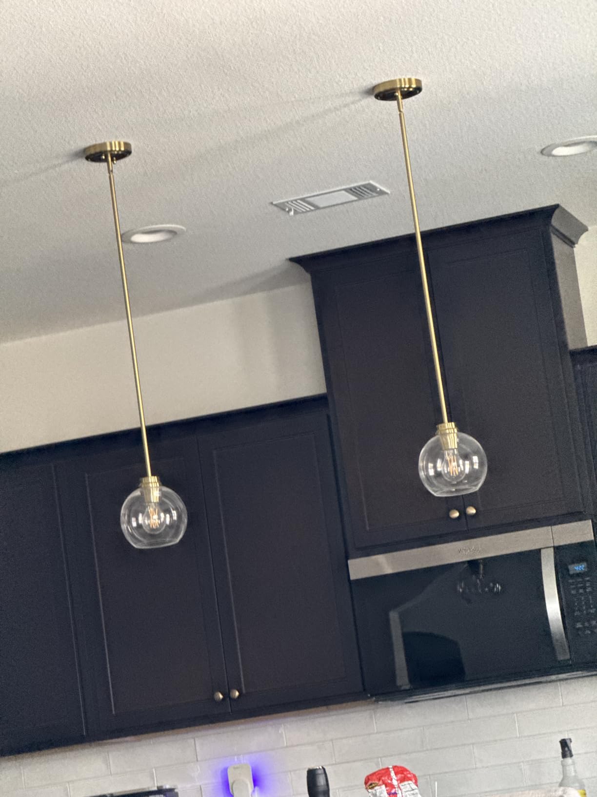 Gold Globe Pendant Light, 7 Inch Clear Glass Farmhouse Hanging Fixture | Adjustable Height, Sloped Ceiling Compatible Pendant Light for Kitchen Island Dining Room Entryway Bedroom Hallway, 3 Pack customer photo 2