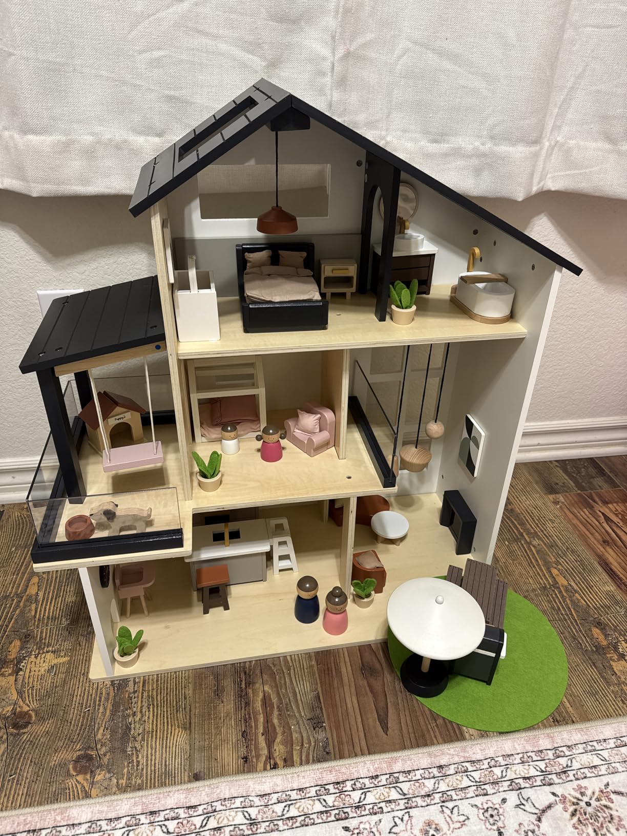 Tiny Land Wooden Doll House, Modern Family Dollhouse with Realistic Design | 7 Rooms Dollhouse with 53 PCS Accessories, Montessori Pretend Play Toddler Toy, Ideal Gift for Kids Ages 3+ customer photo 1