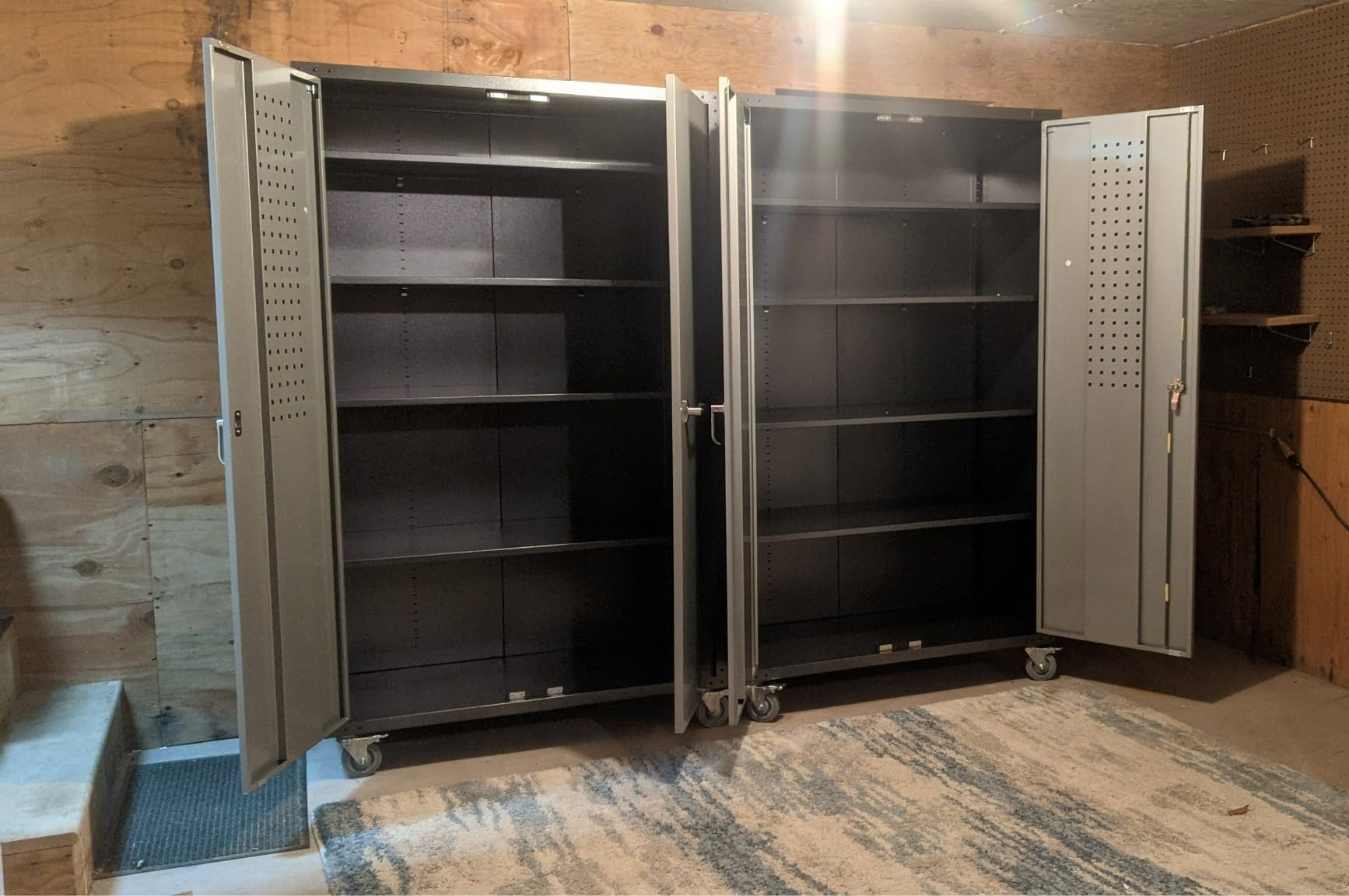 VINGLI Upgraded Wide & Deep Garage Storage Cabinet, Metal Storage Cabinet with Pegboards, Wheels, Locking Doors and Adjustable Shelves (Black & Silver, 43''W x 20''D x 72''H) customer photo 2