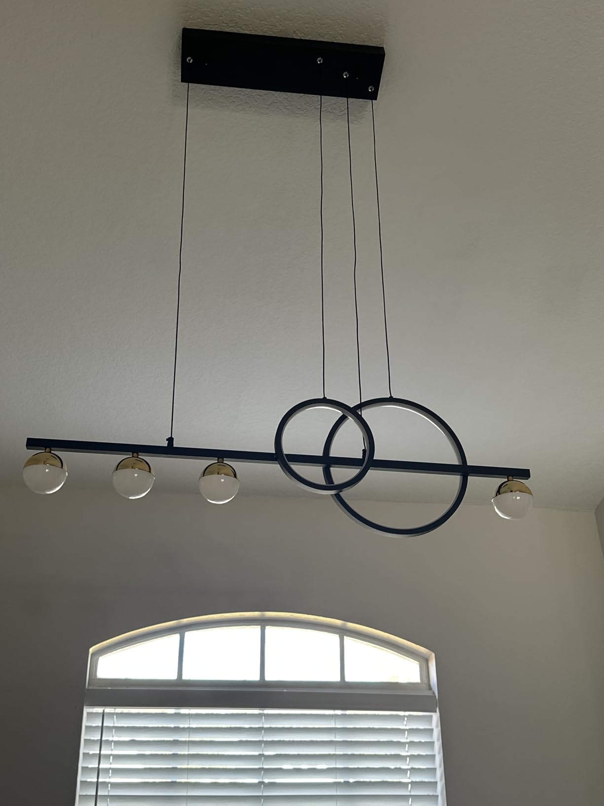 ORANOOR Modern LED Black Gold Chandelier, 39-Inch Dimmable Linear Pendant with 2 Globe Rings customer photo 1