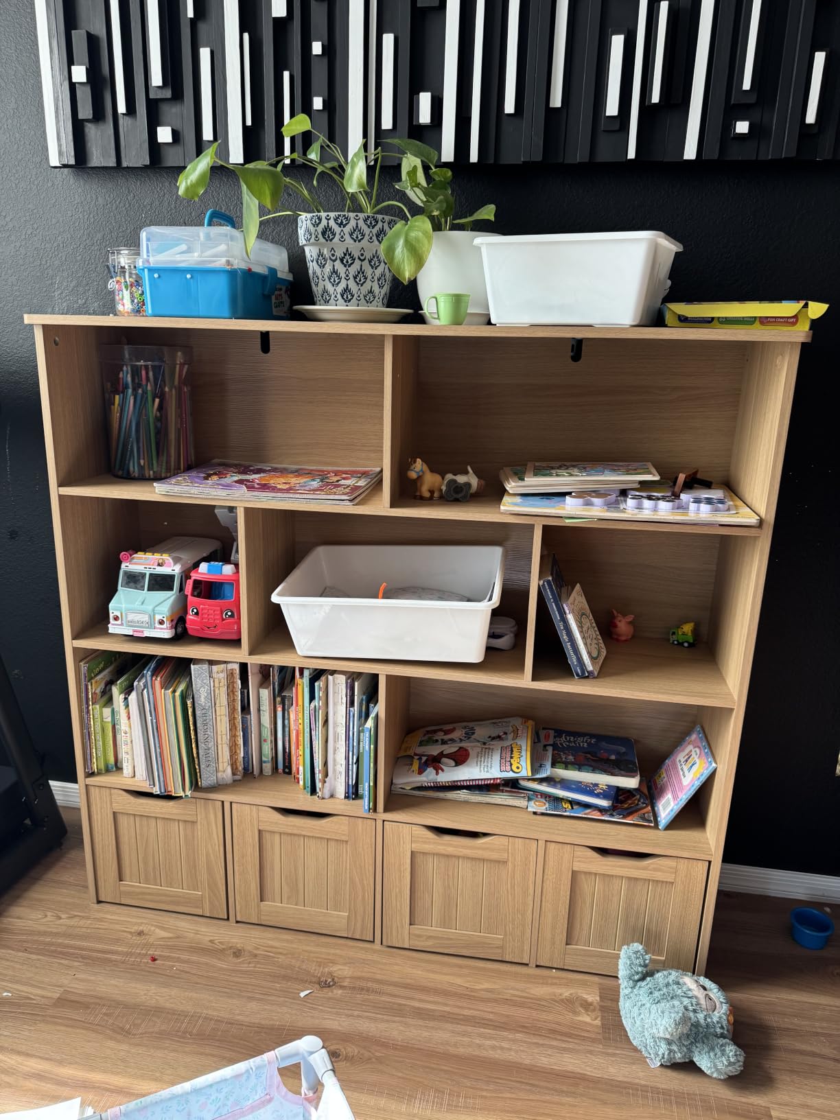 FINETONES Toy Storage Organizer, Kids Bookshelf with 4 Movable Chests and 7 Storage Cubes, Toy Chest Storage with Hidden Wheels, Toy Organizers and Toy Storage, White customer photo 1