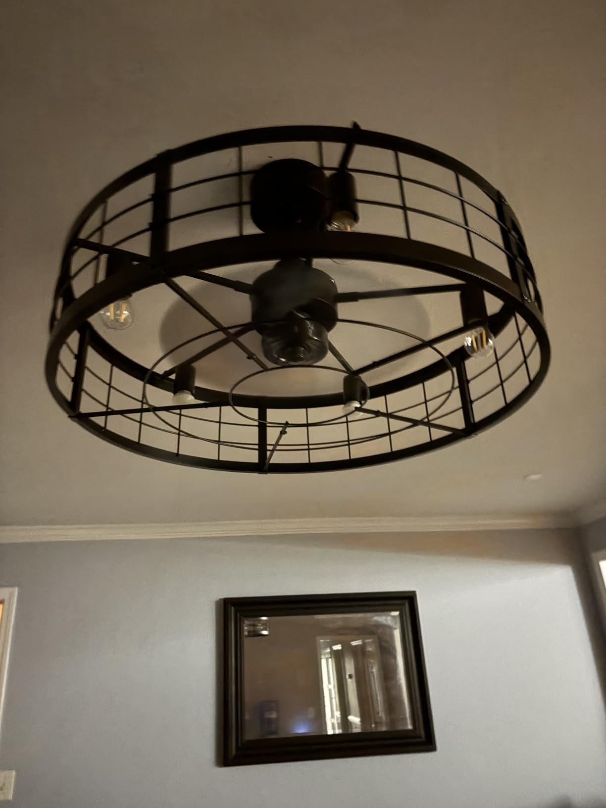 LEDIARY 20 inch Fandelier Caged Ceiling Fan with Light and Remote, Black | 6 Speed Adjustable, Timing, Quiet & Powerful DC, Small, Farmhouse, Industrial, Enclosed, Bladeless, Bedroom, Kitchen, Downrod customer photo 1
