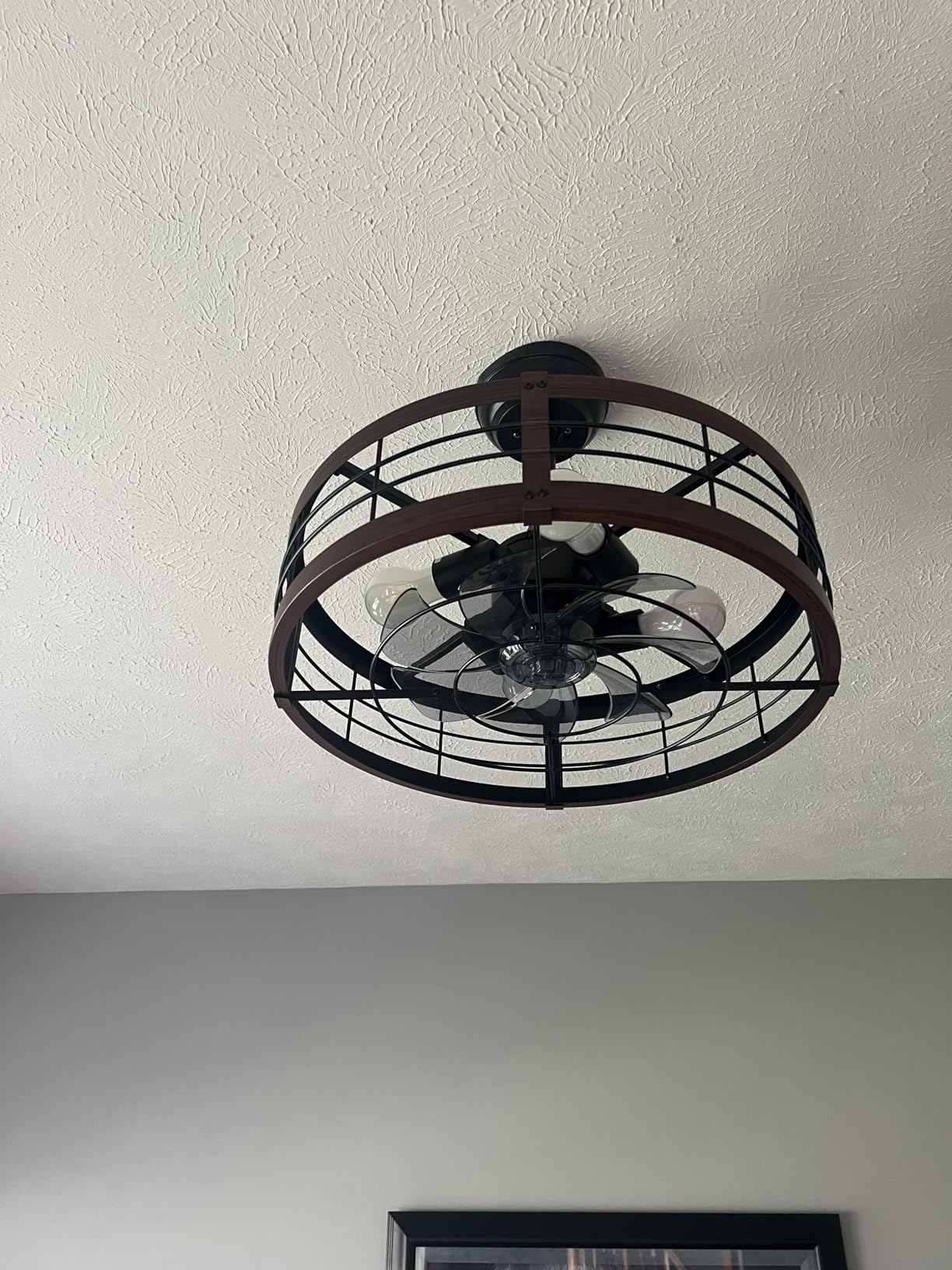 LEDIARY 20 inch Fandelier Caged Ceiling Fan with Light and Remote, Black | 6 Speed Adjustable, Timing, Quiet & Powerful DC, Small, Farmhouse, Industrial, Enclosed, Bladeless, Bedroom, Kitchen, Downrod customer photo 2