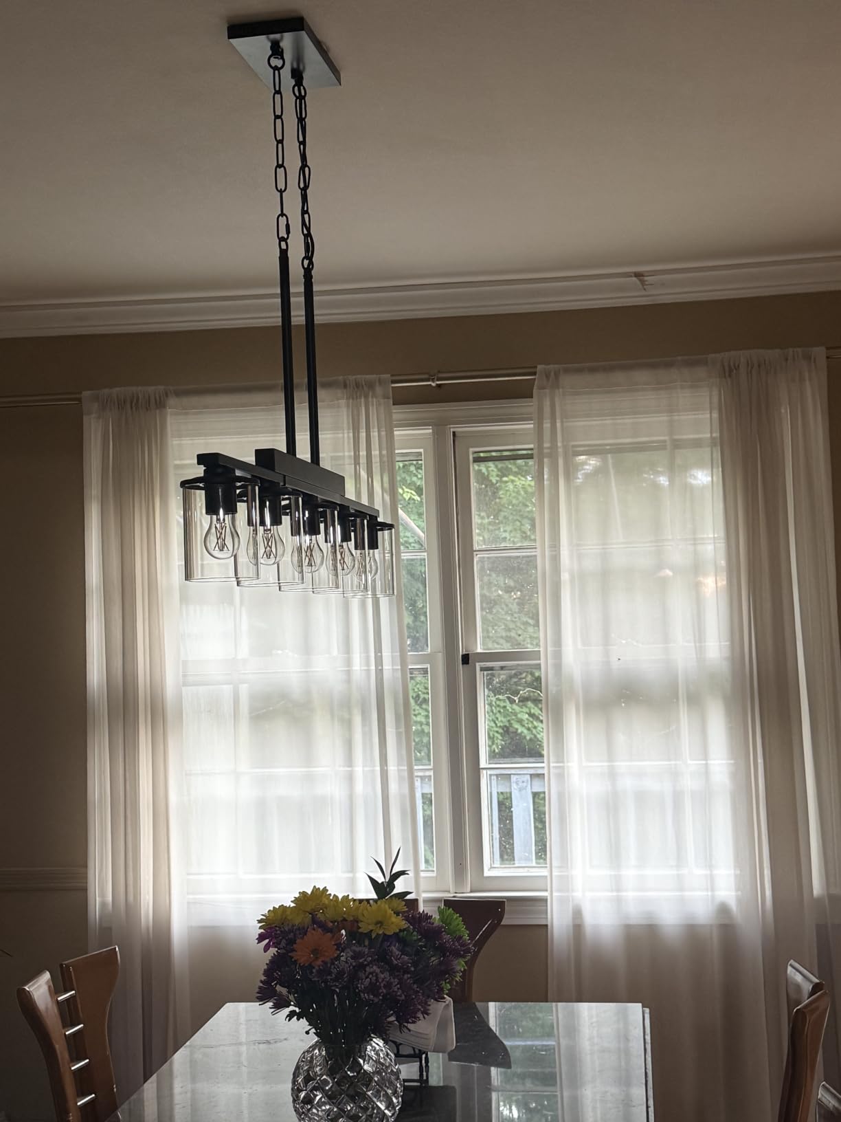 36.2'' Kitchen Lighting, 5-Light Dining Room Light Fixture Chandelier Over Table, Black Modern Rustic Wood Ceiling Pendant Light Fixtures, with Clear Glass Shade, Farmhouse Chandelier customer photo 1