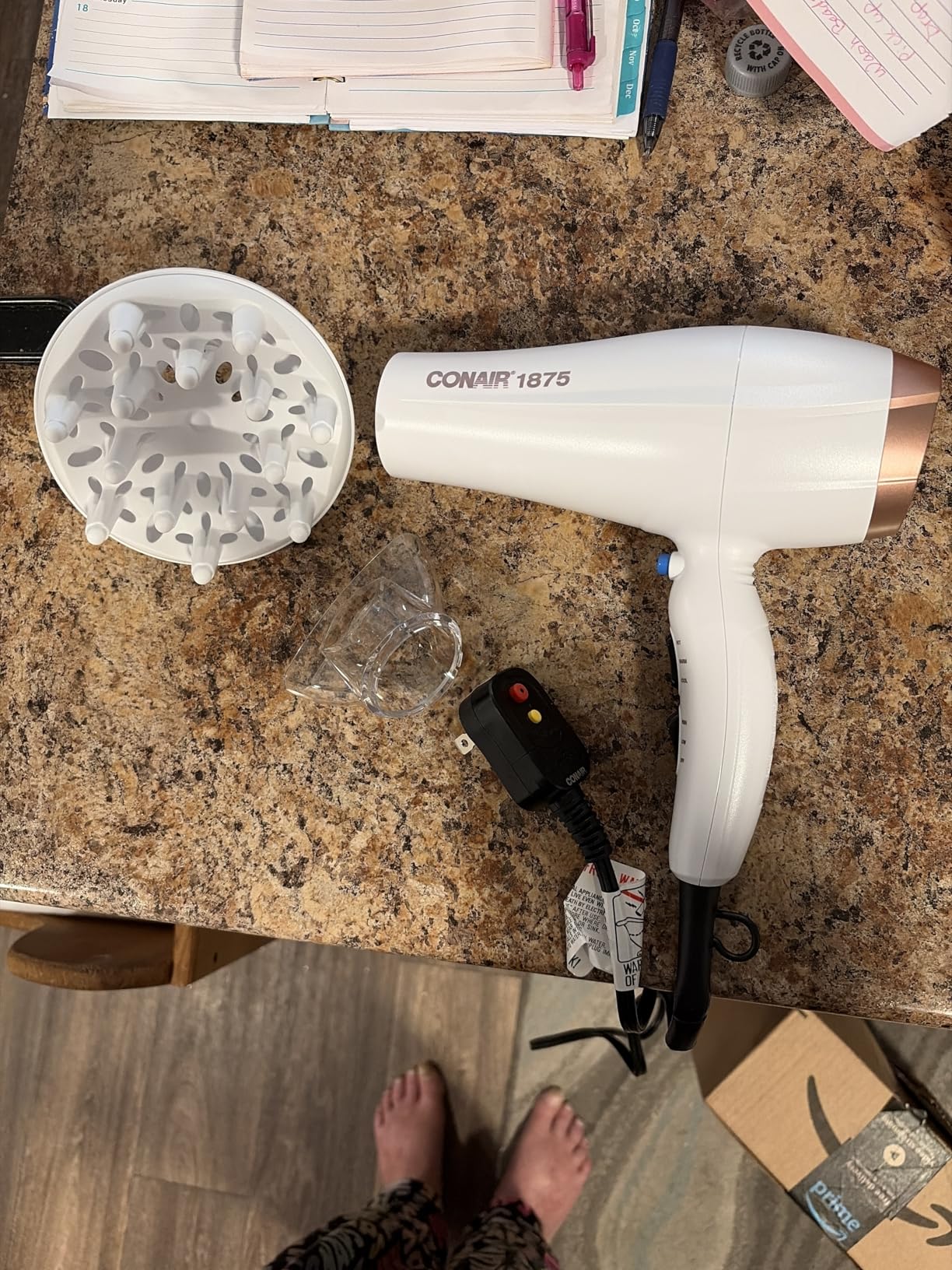 Conair Double Ceramic Ionic Hair Dryer | Double Ceramic Ionic Tech Reduces Frizz for Fine, Thick, and Curly Hair Types, White with Diffuser & Concentrator, 566L customer photo 1